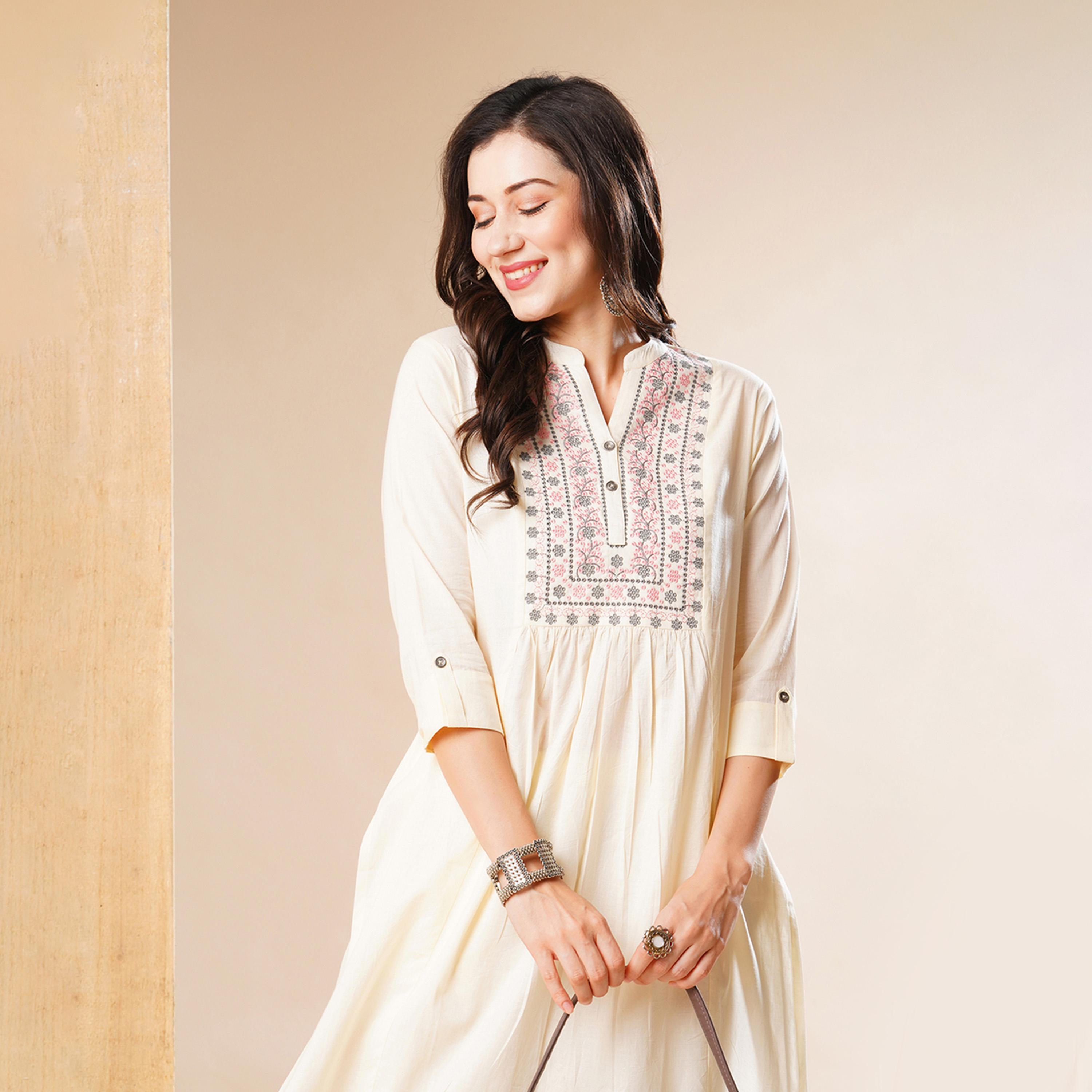 Globus X Styli Embroidered Pleated Straight Kurta And Pant Set-women-clothing-ethnicwear-bottoms-pants-image-6