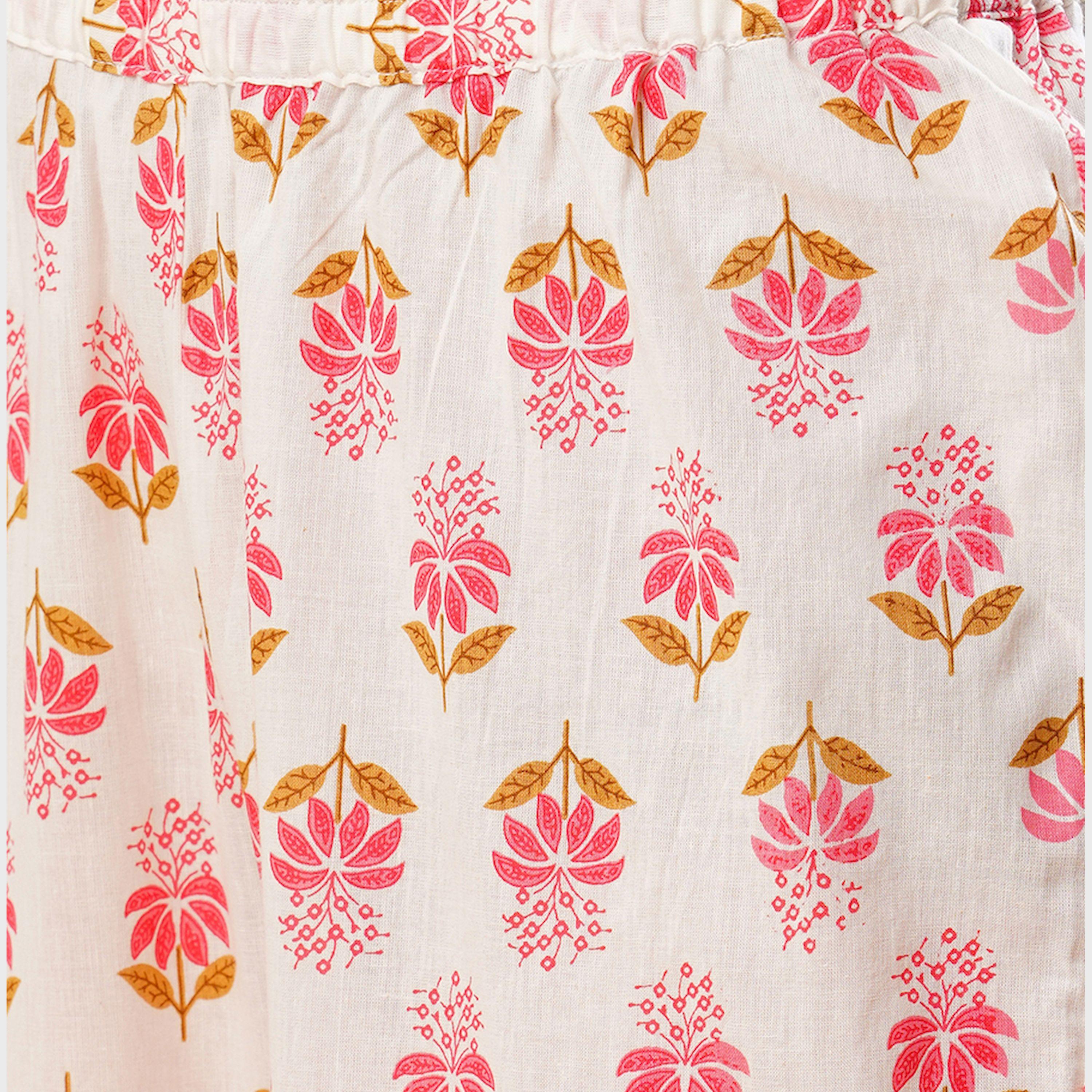 غلوبوس × ستايلي - طقم كورتا وبنطلون للنساء باللون الأبيض العاجي بطبعة زهور وياقة ماندرين وقصة A-women-clothing-ethnicwear-bottoms-pants-image-5