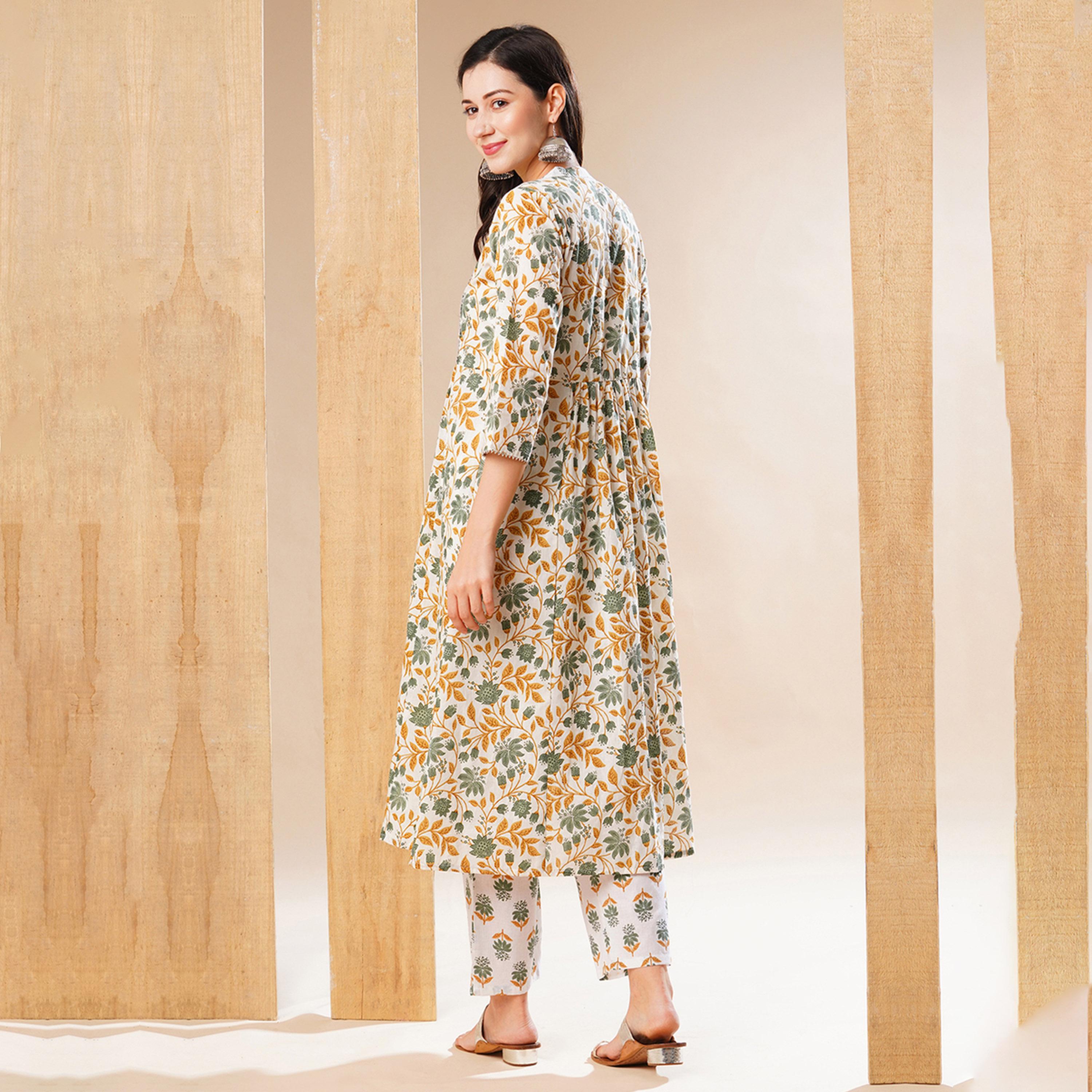 غلوبوس × ستايلي - طقم كورتا بطبعة زهور وياقة ماندرين وقصة حرف A مع بنطال-women-clothing-ethnicwear-bottoms-pants-image-3