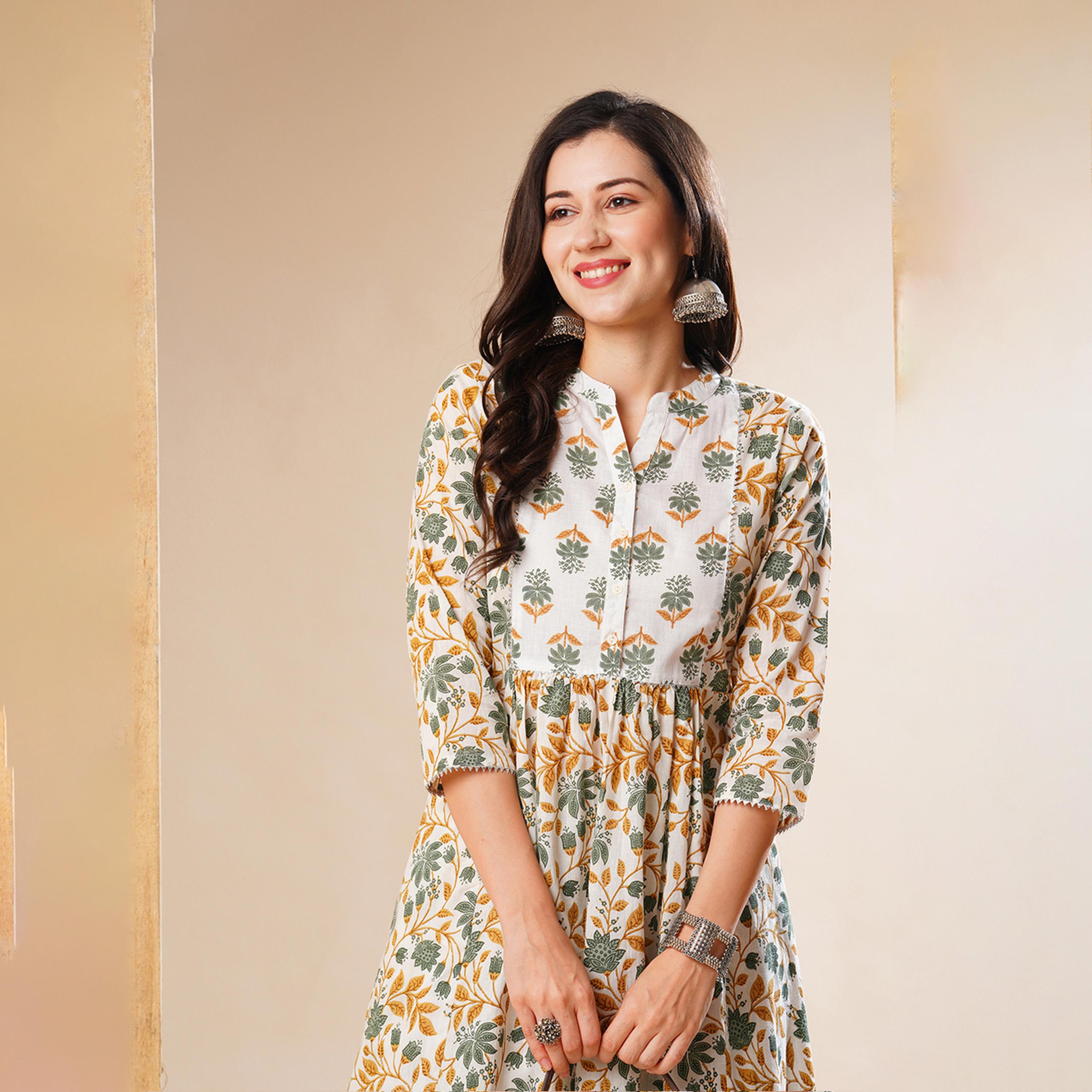 غلوبوس × ستايلي - طقم كورتا بطبعة زهور وياقة ماندرين وقصة حرف A مع بنطال-women-clothing-ethnicwear-bottoms-pants-image-6