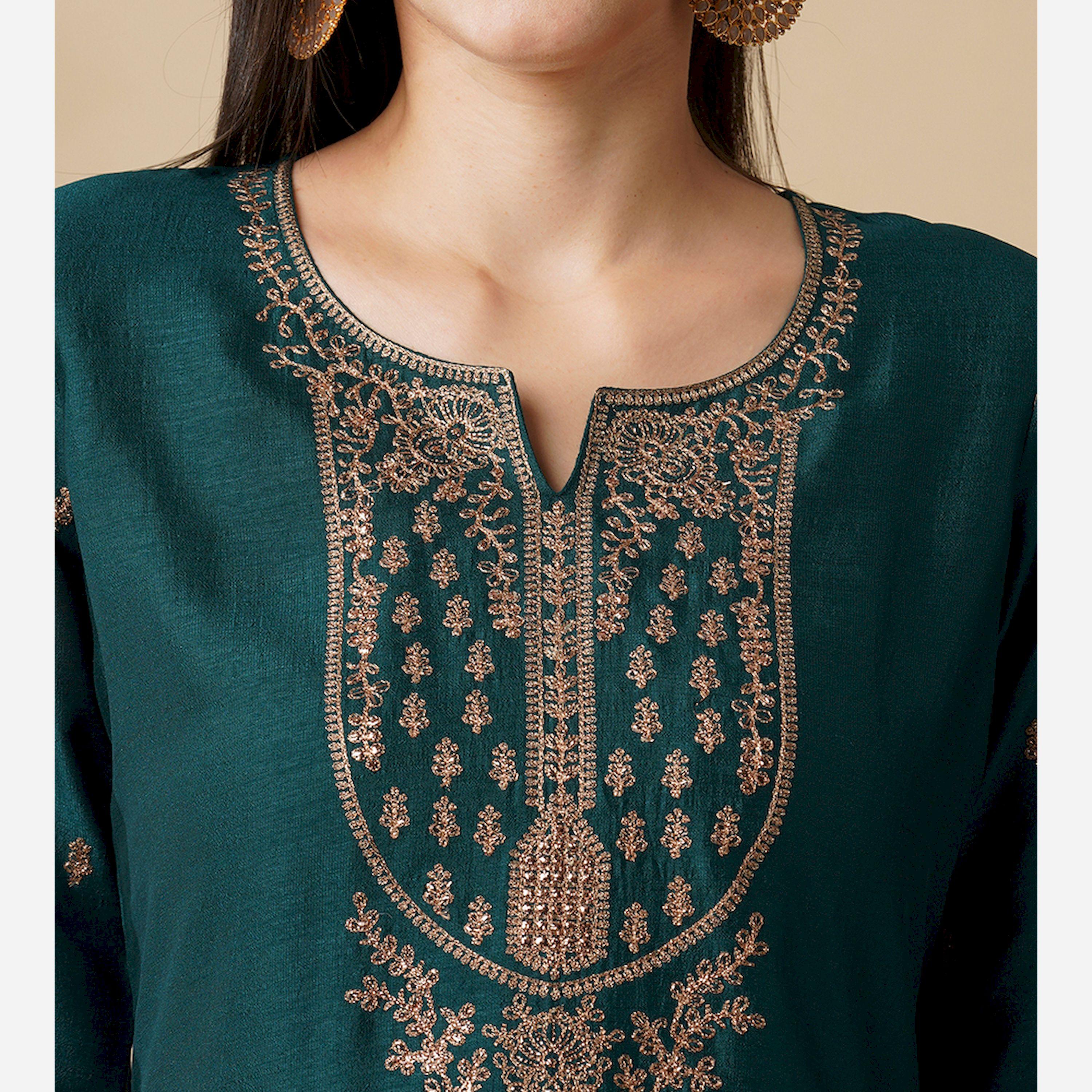 Globus X Styli Embroidered Straight Kurta And Trouser Set-women-clothing-ethnicwear-bottoms-pants-image-4