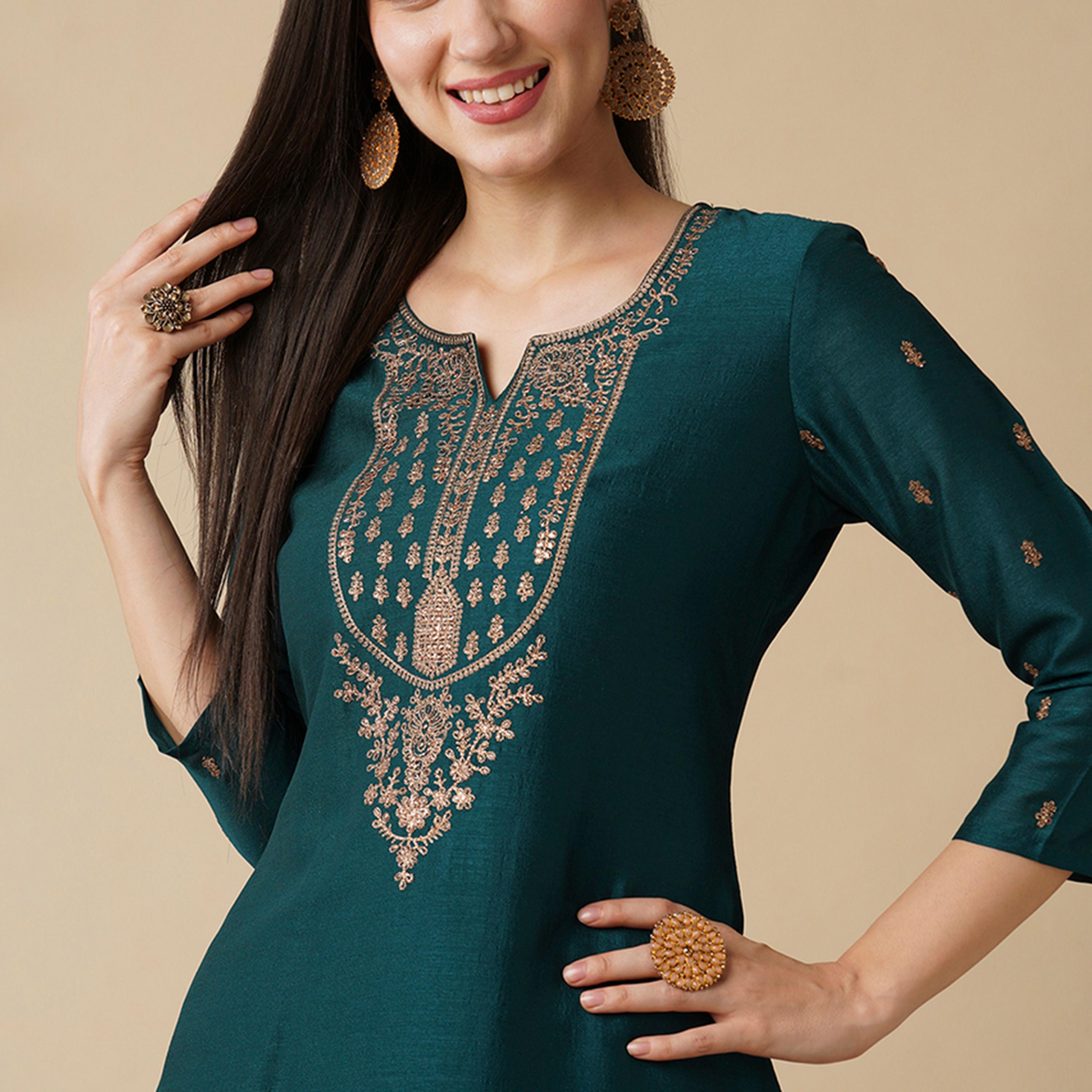 Globus X Styli Embroidered Straight Kurta And Trouser Set-women-clothing-ethnicwear-bottoms-pants-image-6