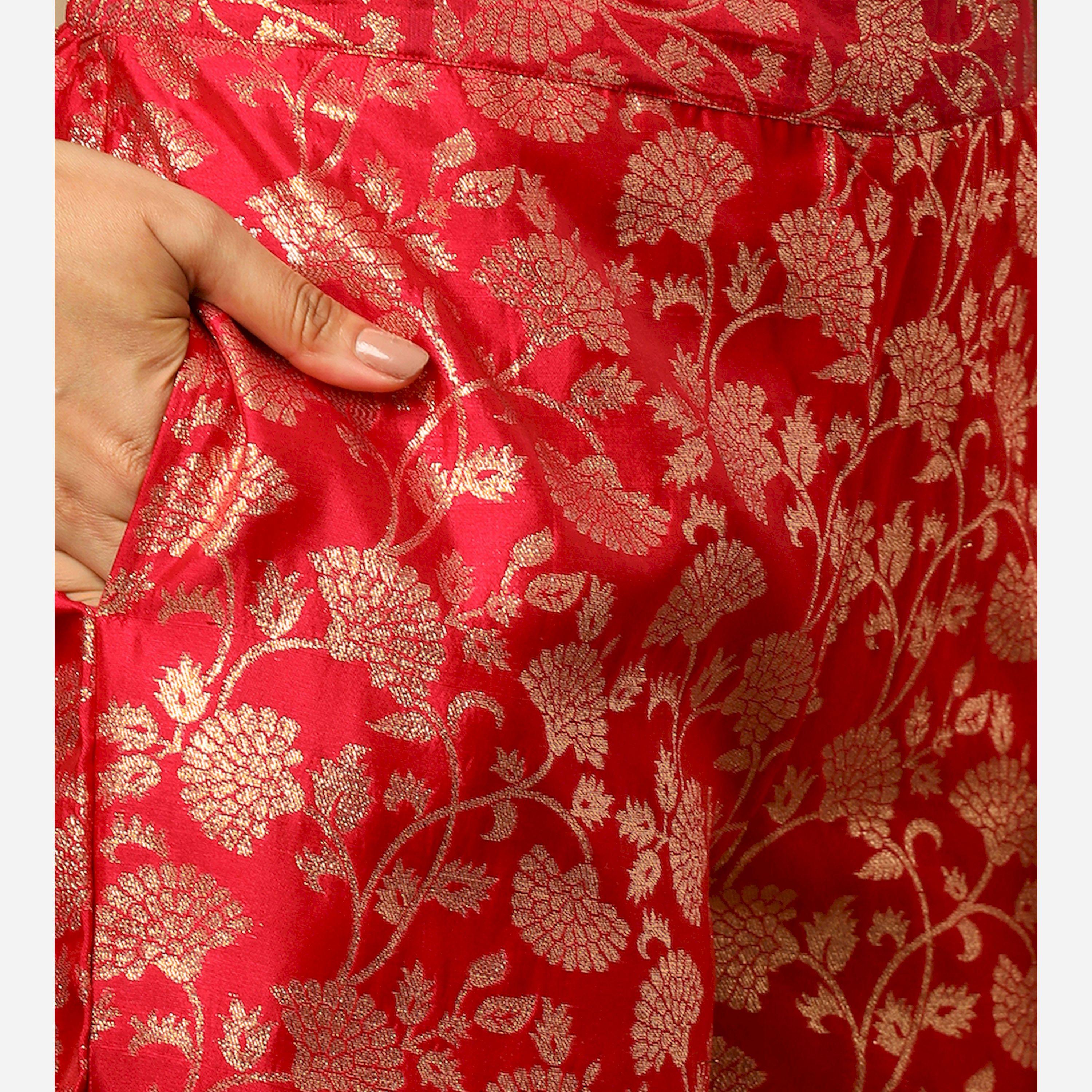 غلوبوس × ستايلي - طقم كورتا مستقيمة بطبعة زهور ورقبة دائرية مع بنطال بخصر مطاطي-women-clothing-ethnicwear-kurtasets-image-5