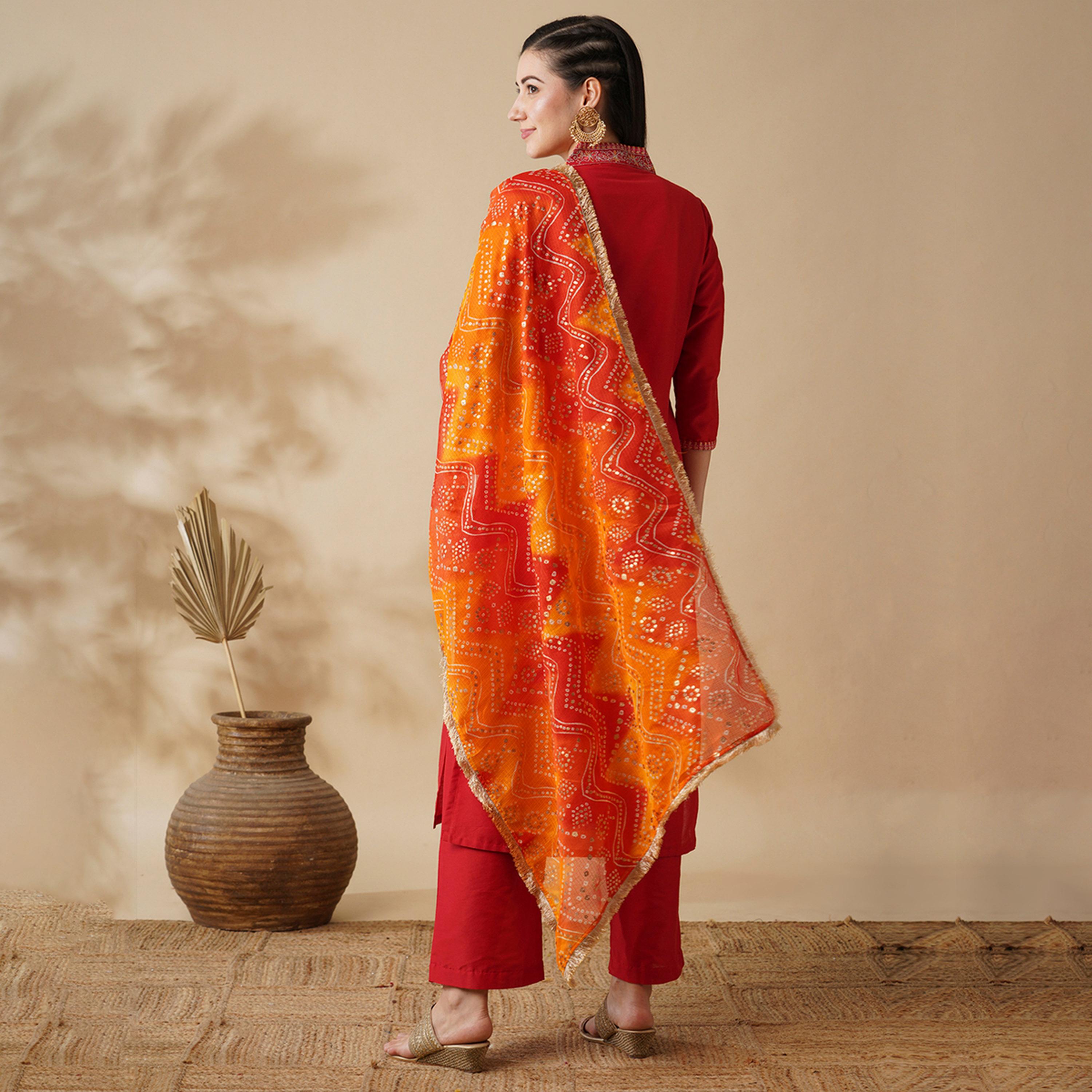 Globus X Styli Embroidered V-Neck Straight Kurta And Trouser With Dupatta Set-women-clothing-ethnicwear-kurtasets-image-3