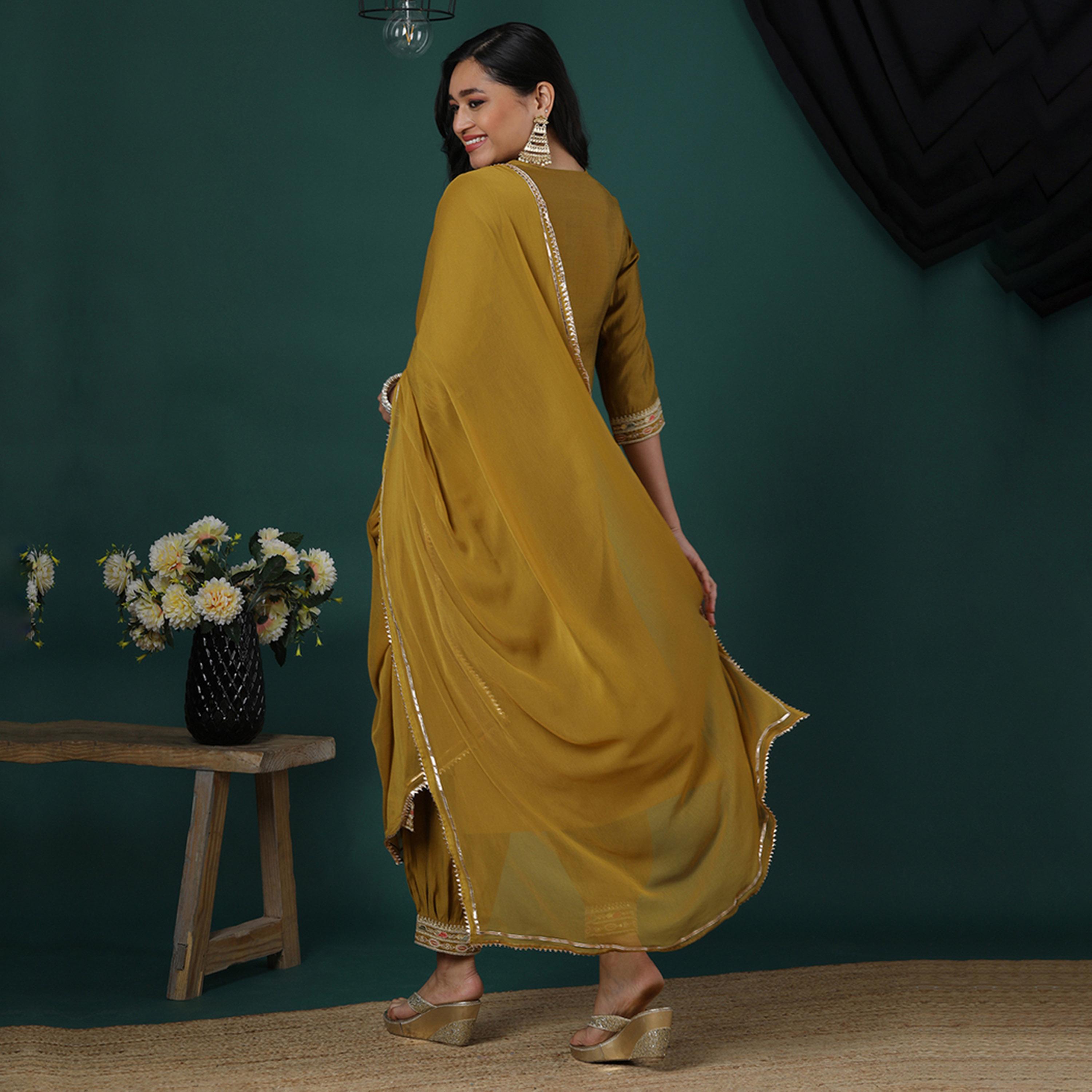 Globus X Styli Sequined Floral Embroidered V-Neck Straight Kurta And Pants With Dupatta Set-women-clothing-ethnicwear-kurtasets-image-3