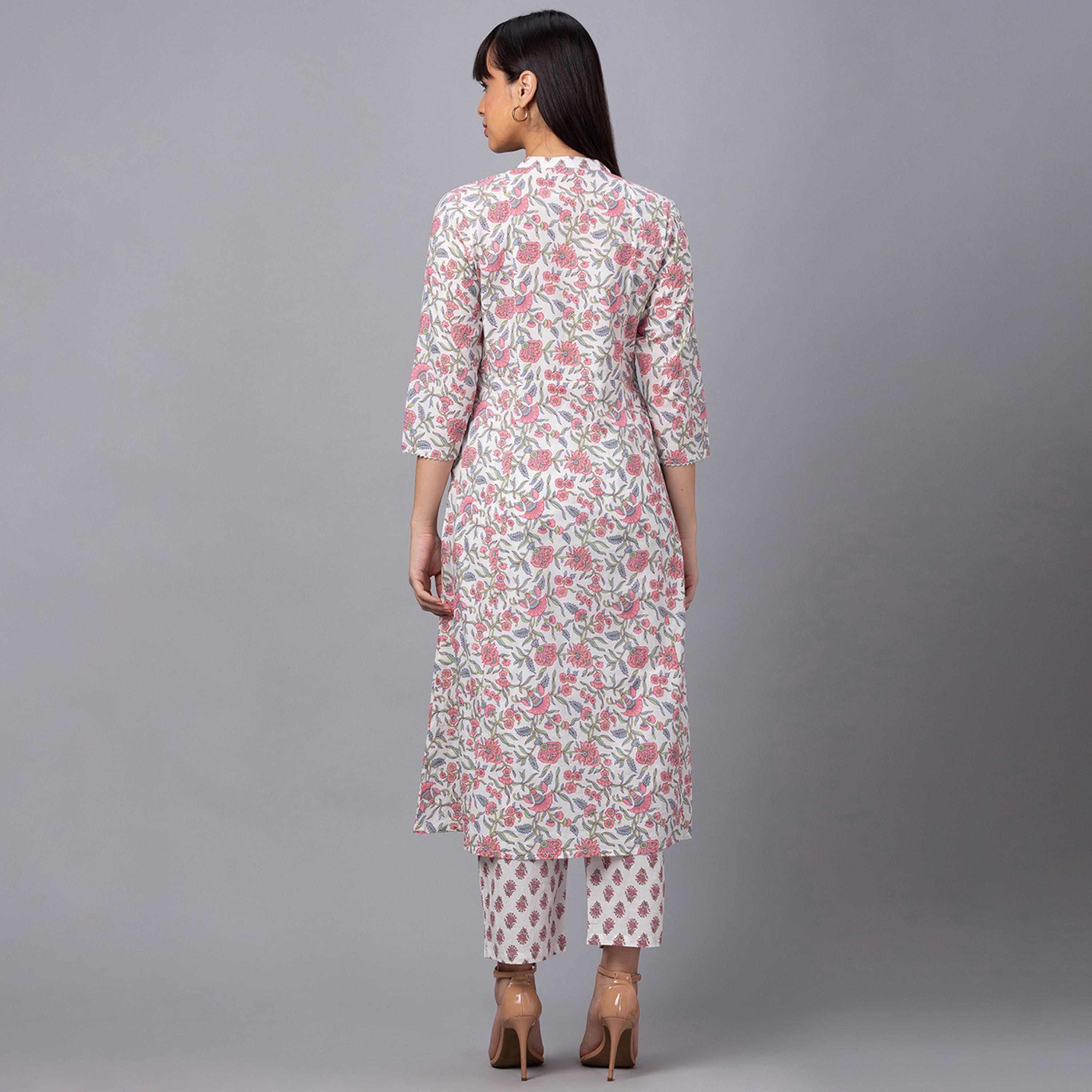 غلوبوس × ستايلي - طقم كورتا نسائي غلوبوس عاجي مطبوع بياقة صينية مع بنطال-women-clothing-ethnicwear-kurtasets-image-3