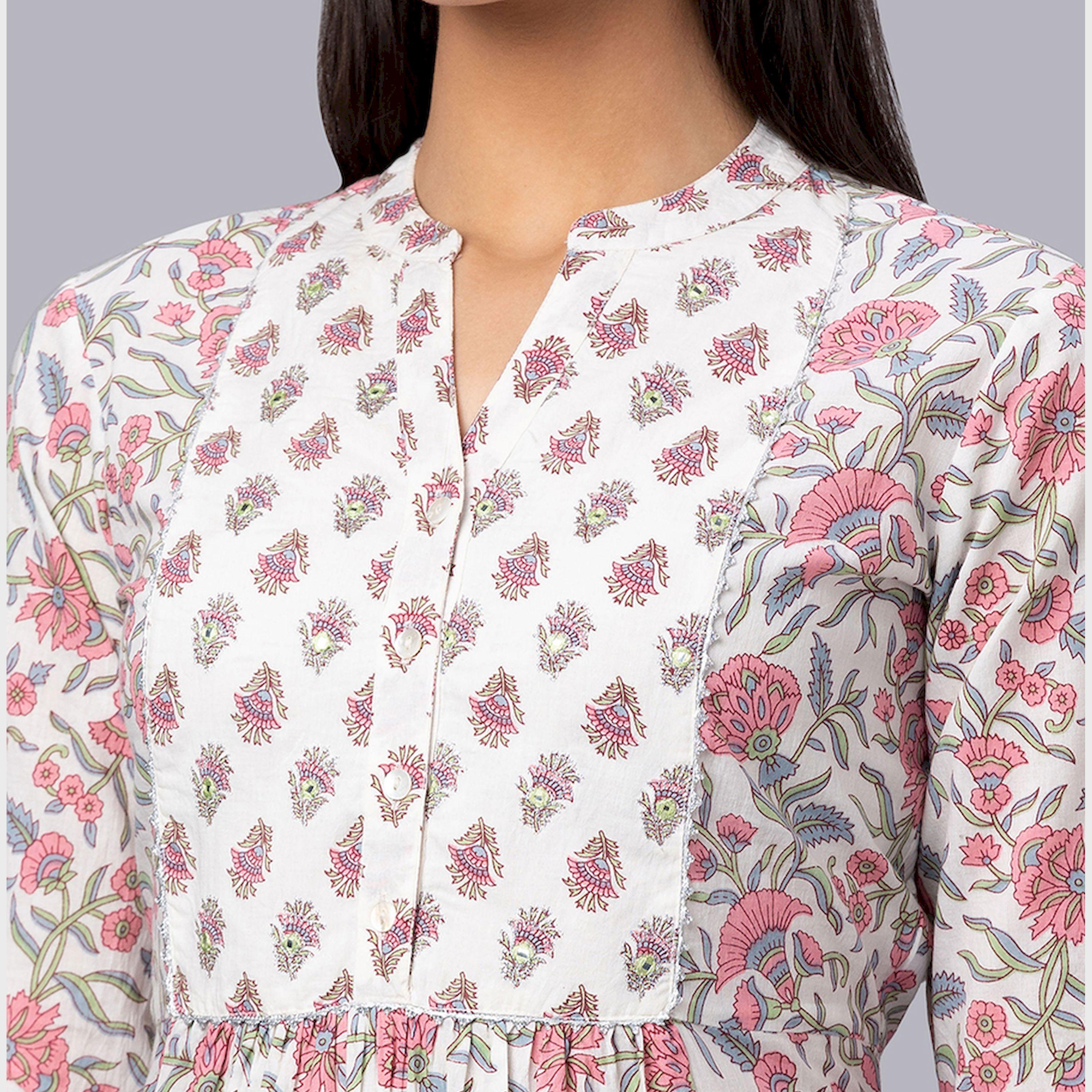 غلوبوس × ستايلي - طقم كورتا نسائي غلوبوس عاجي مطبوع بياقة صينية مع بنطال-women-clothing-ethnicwear-kurtasets-image-5