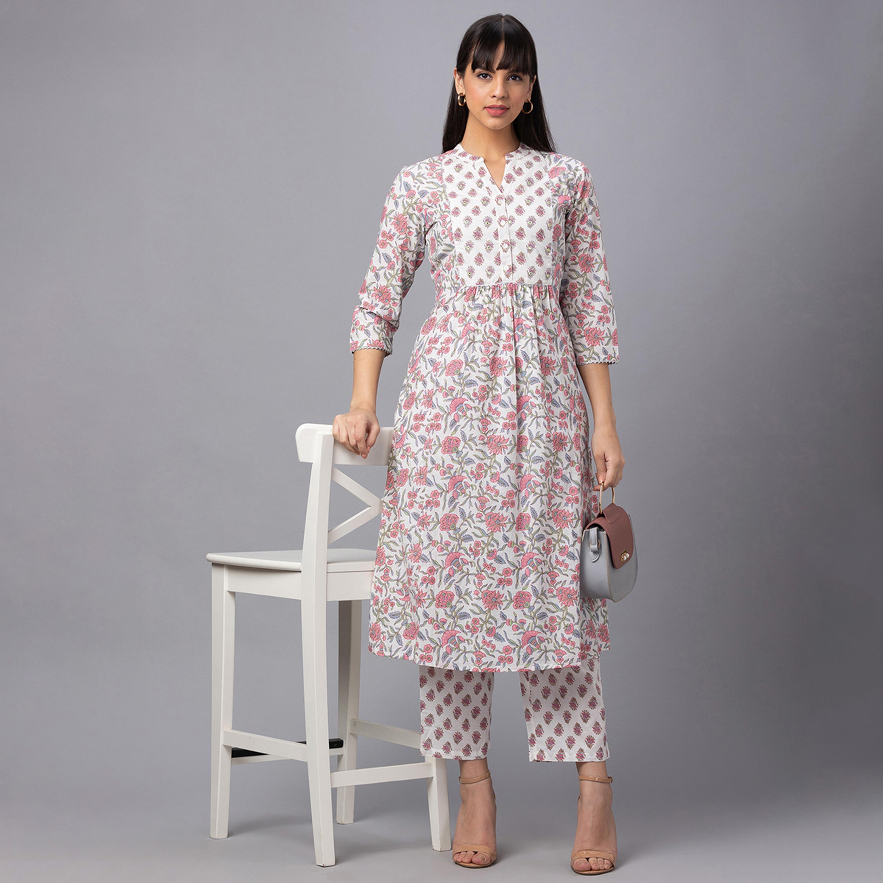 غلوبوس × ستايلي - طقم كورتا نسائي غلوبوس عاجي مطبوع بياقة صينية مع بنطال-women-clothing-ethnicwear-kurtasets-image-6