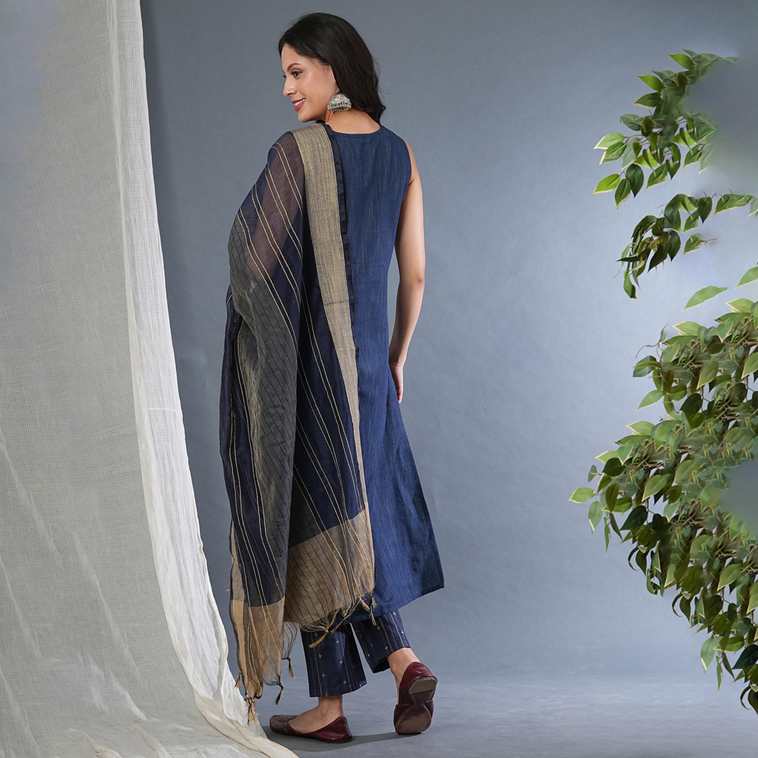 Globus X Styli Sleeveless Tie-Up Neck Straight Kurta With Pants And Dupatta Set-women-clothing-ethnicwear-kurtasets-image-3