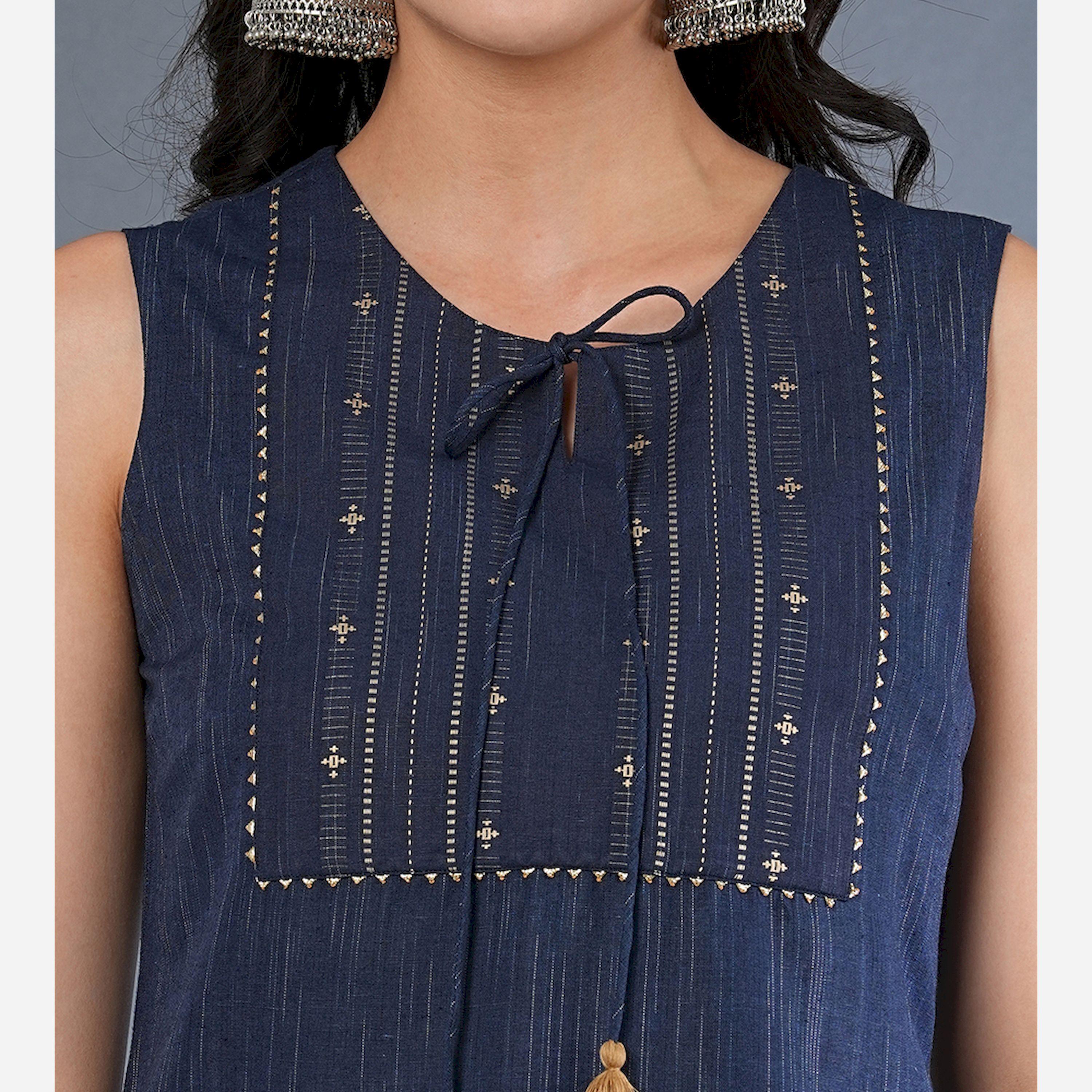 Globus X Styli Sleeveless Tie-Up Neck Straight Kurta With Pants And Dupatta Set-women-clothing-ethnicwear-kurtasets-image-4