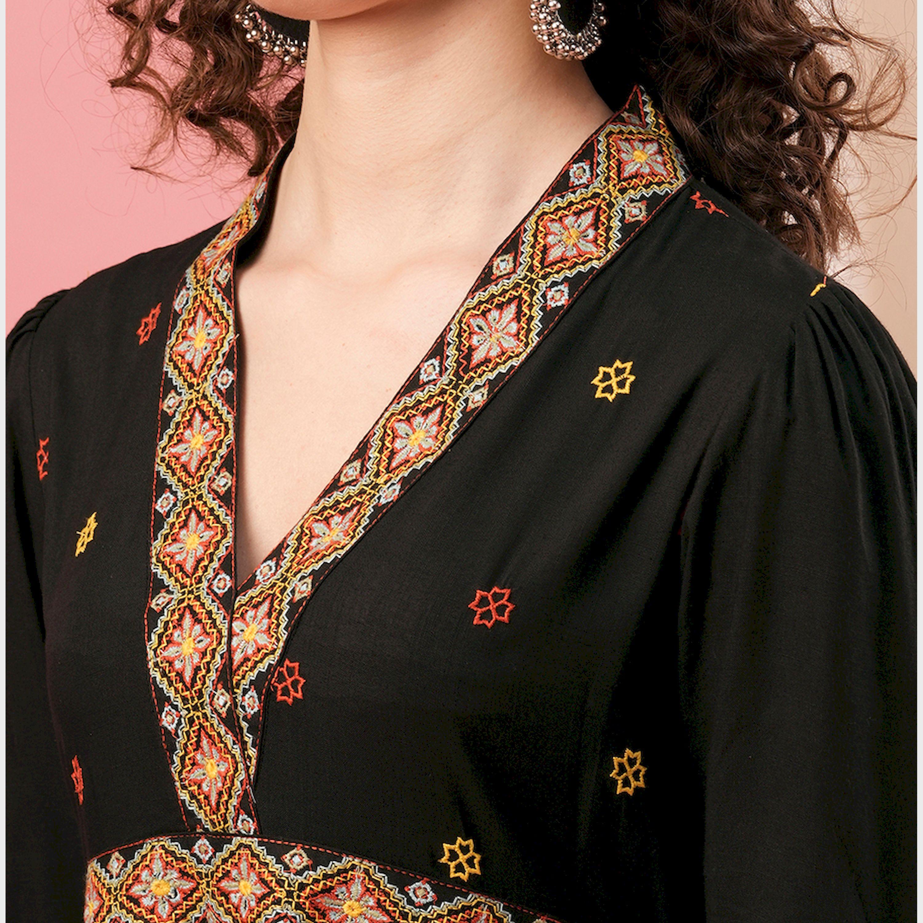 Globus X Styli Embroidered V-Neck Tiered A-Line Maxi Dress-women-clothing-dresses-image-4