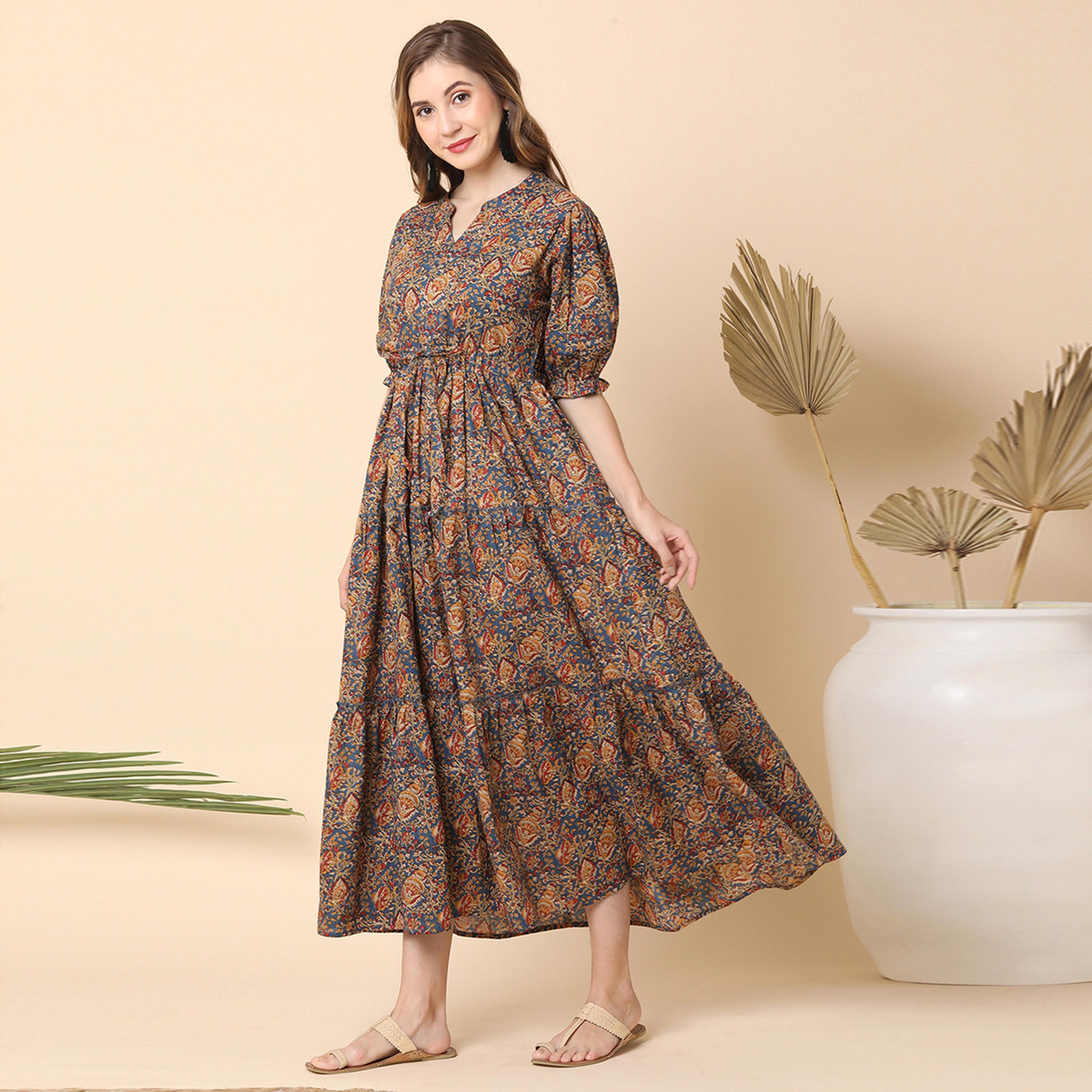 Globus X Styli All Over Print Mandarin Collar Puff Sleeve Maxi Dress-women-clothing-dresses-image-2
