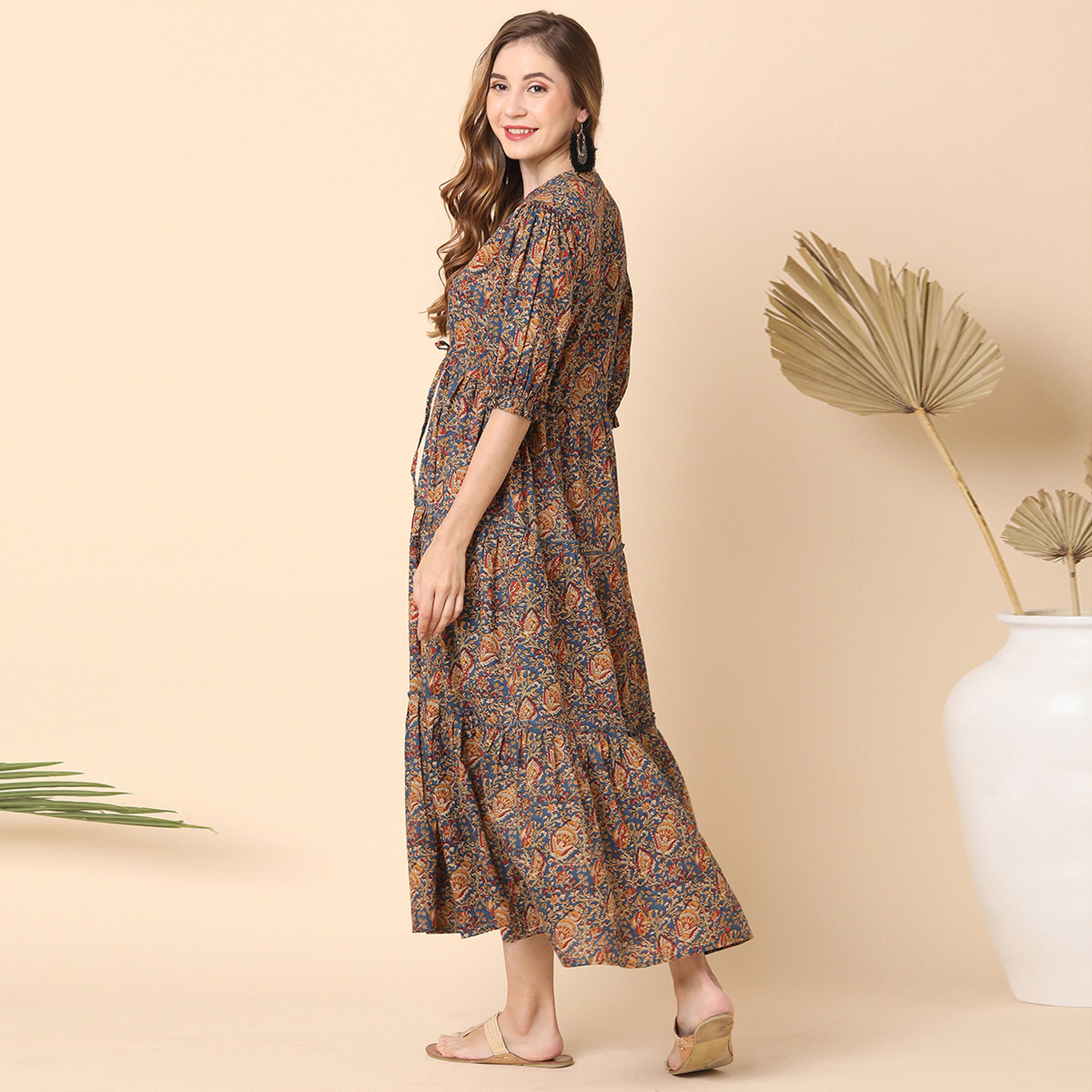 Globus X Styli All Over Print Mandarin Collar Puff Sleeve Maxi Dress-women-clothing-dresses-image-3