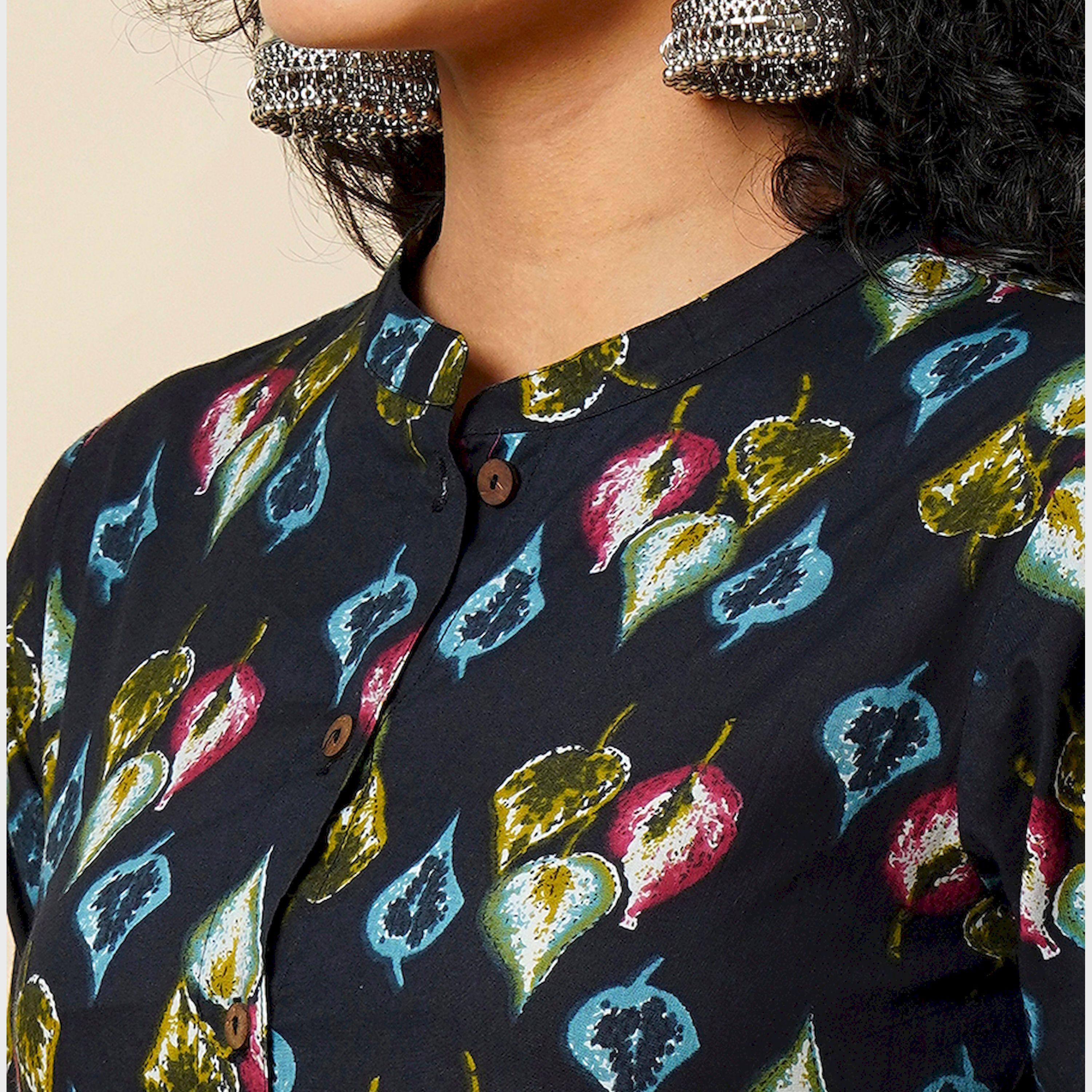 Globus X Styli All Over Print Mandarin Collar Button Down A-Line Midi Dress-women-clothing-dresses-image-4