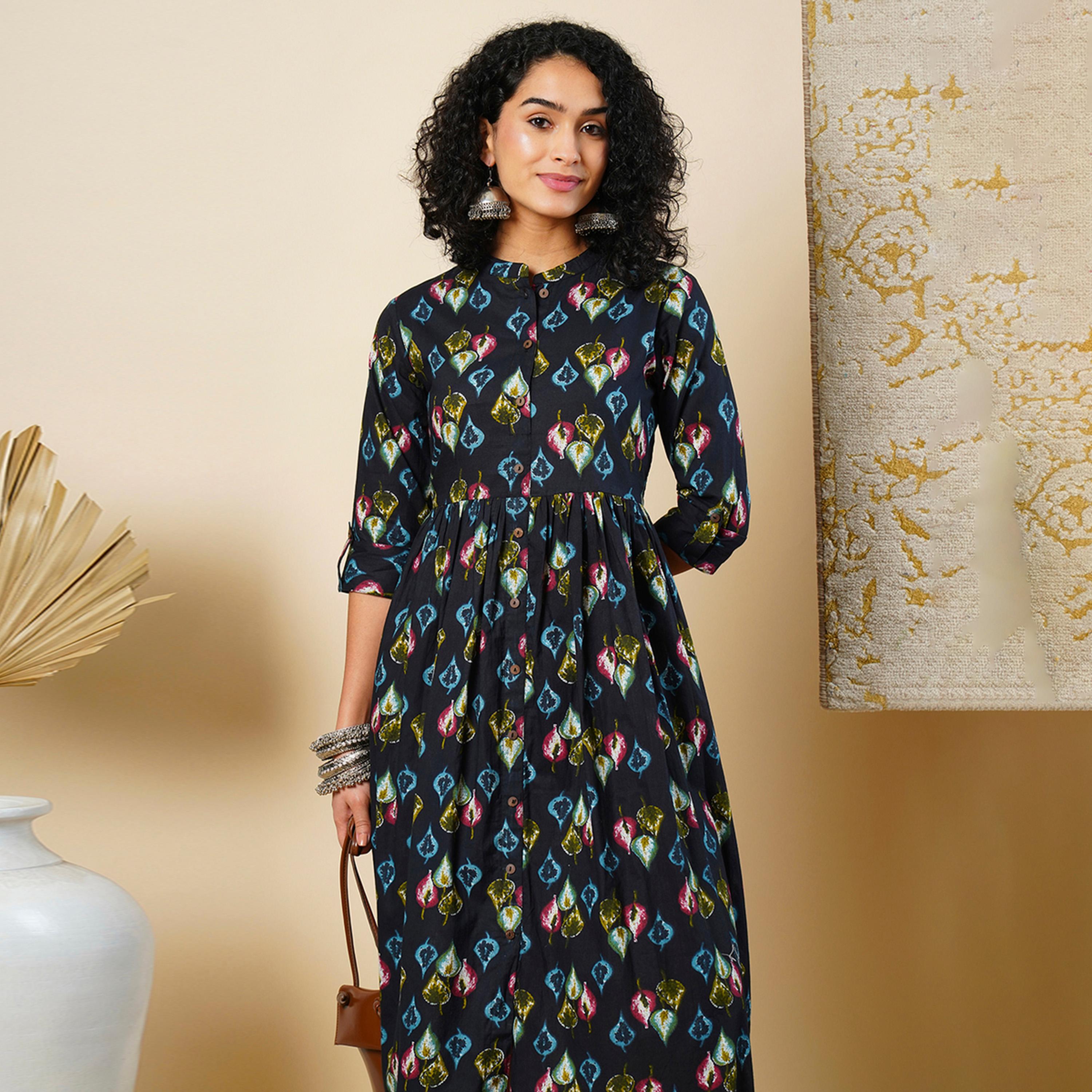 Globus X Styli All Over Print Mandarin Collar Button Down A-Line Midi Dress-women-clothing-dresses-image-5
