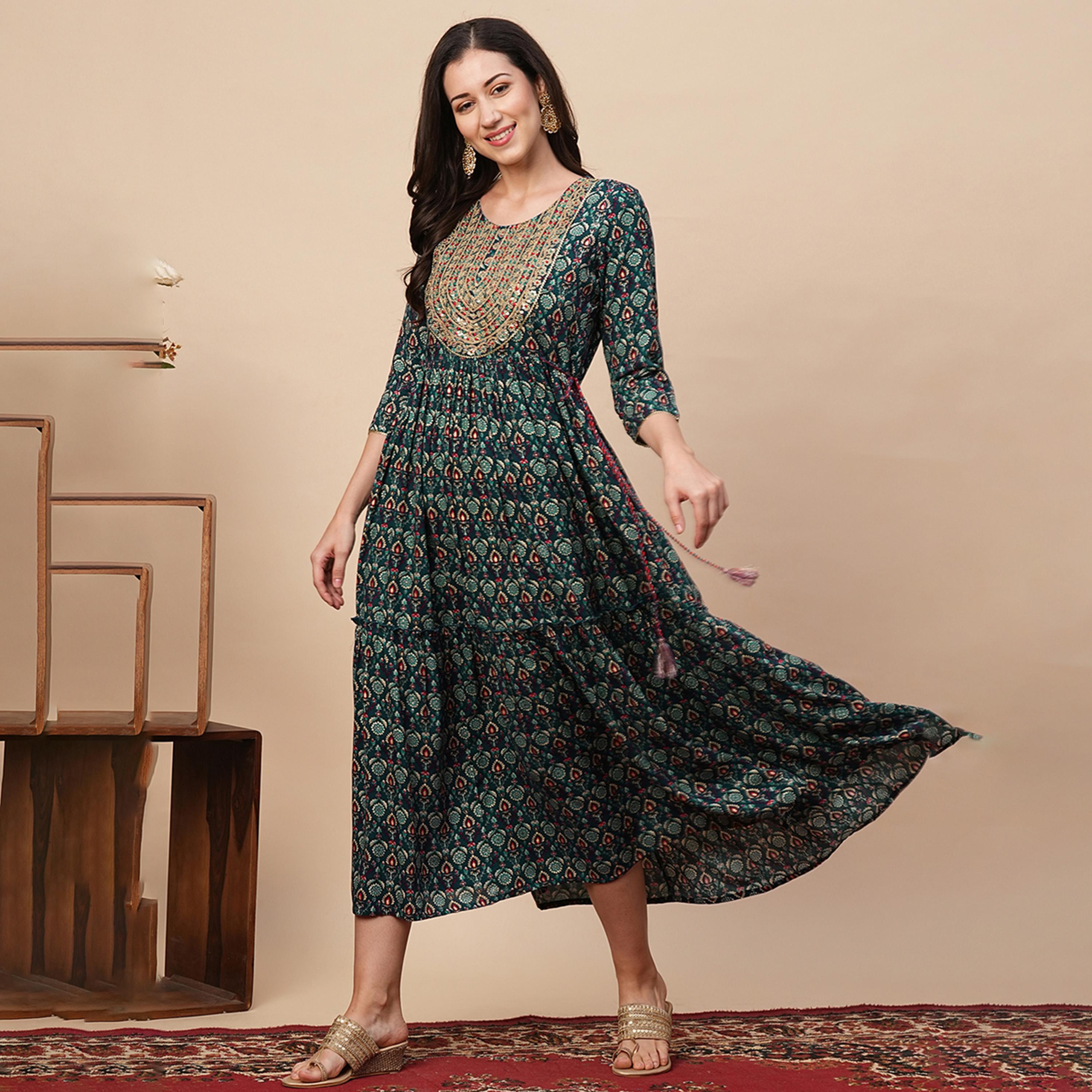 Globus X Styli All-Over Print Embroidered A-Line Tiered Midi Dress-women-clothing-dresses-image-2