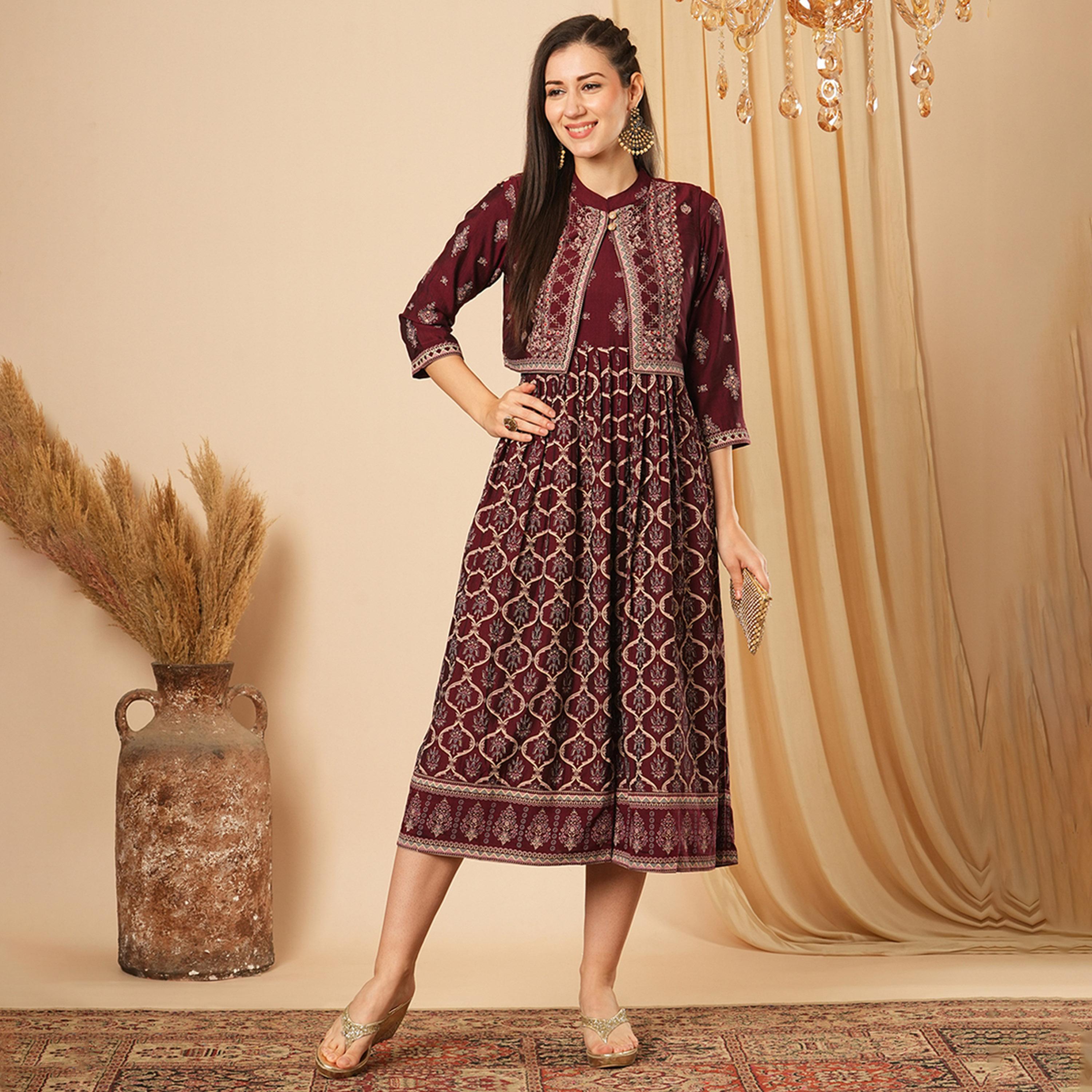 Globus X Styli All-Over Print Pleated A-Line Midi Dress With Sleeveless Detachable Koti-women-clothing-dresses-image-1