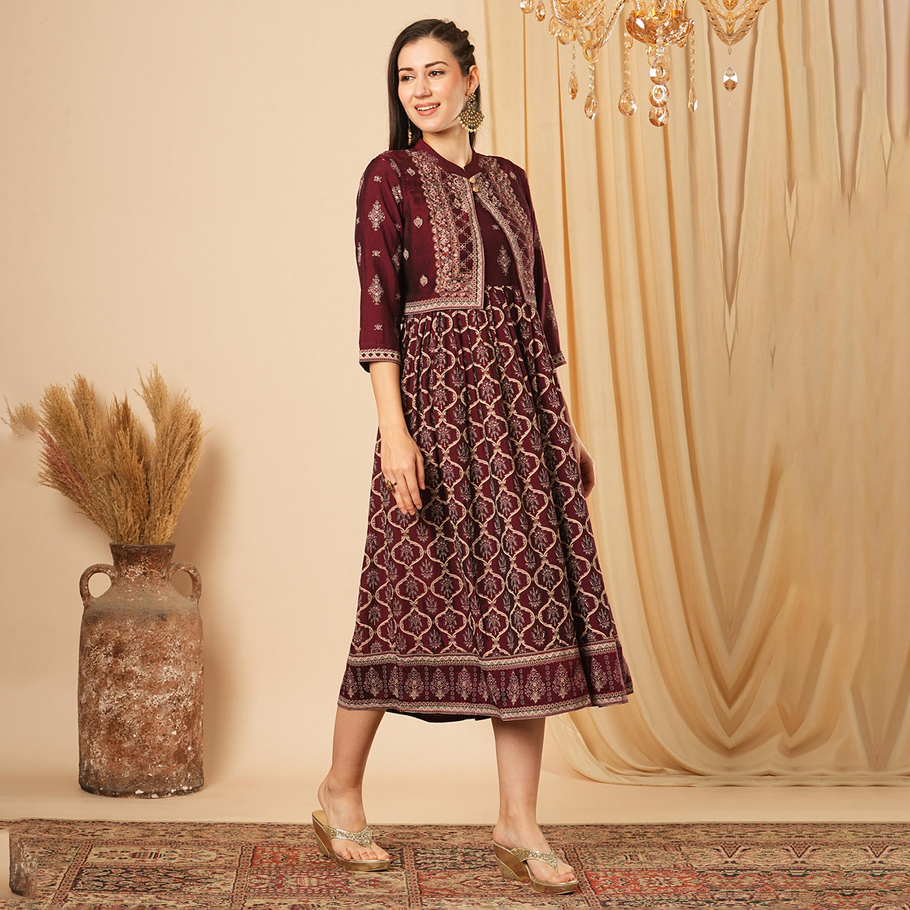 Globus X Styli All-Over Print Pleated A-Line Midi Dress With Sleeveless Detachable Koti-women-clothing-dresses-image-2