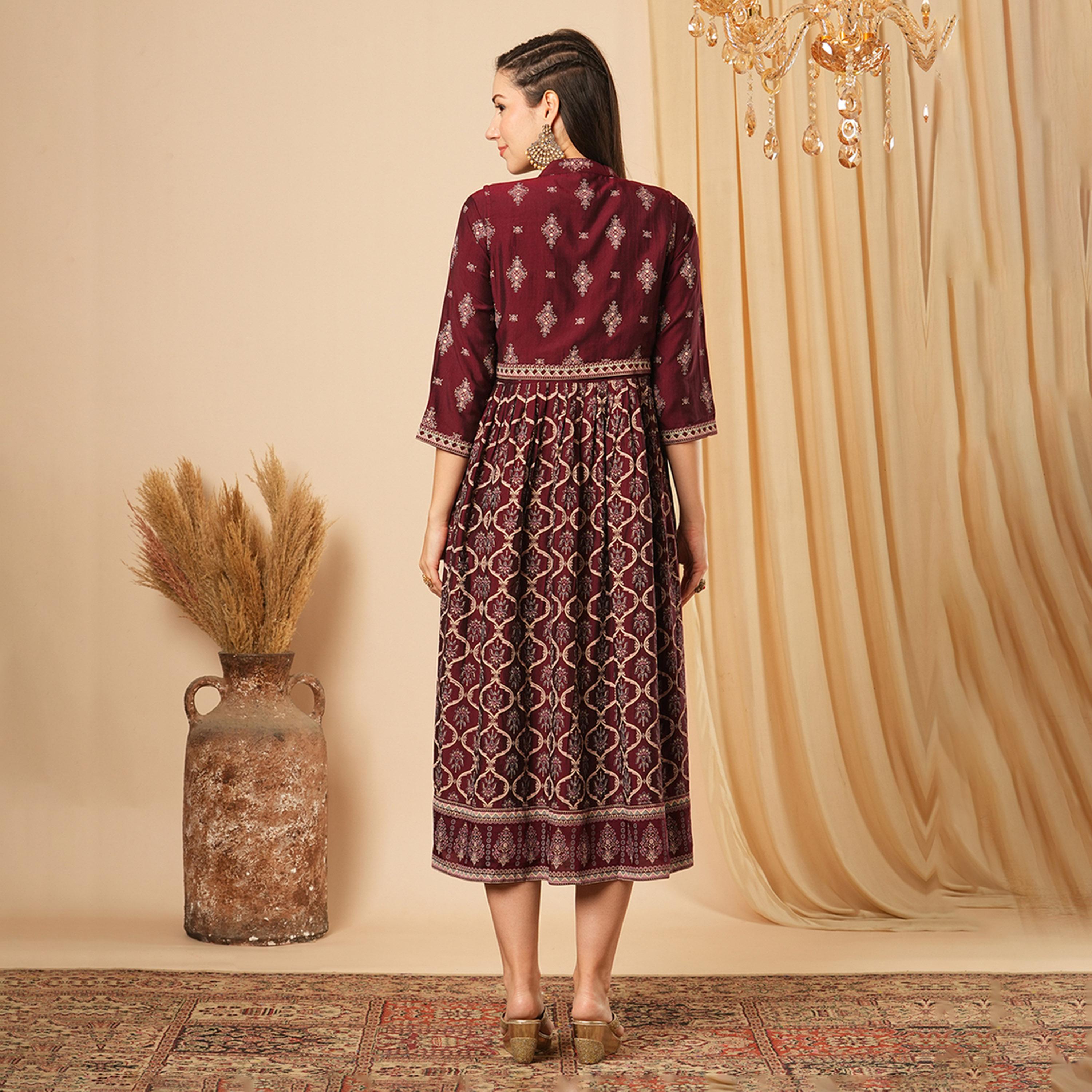 Globus X Styli All-Over Print Pleated A-Line Midi Dress With Sleeveless Detachable Koti-women-clothing-dresses-image-3