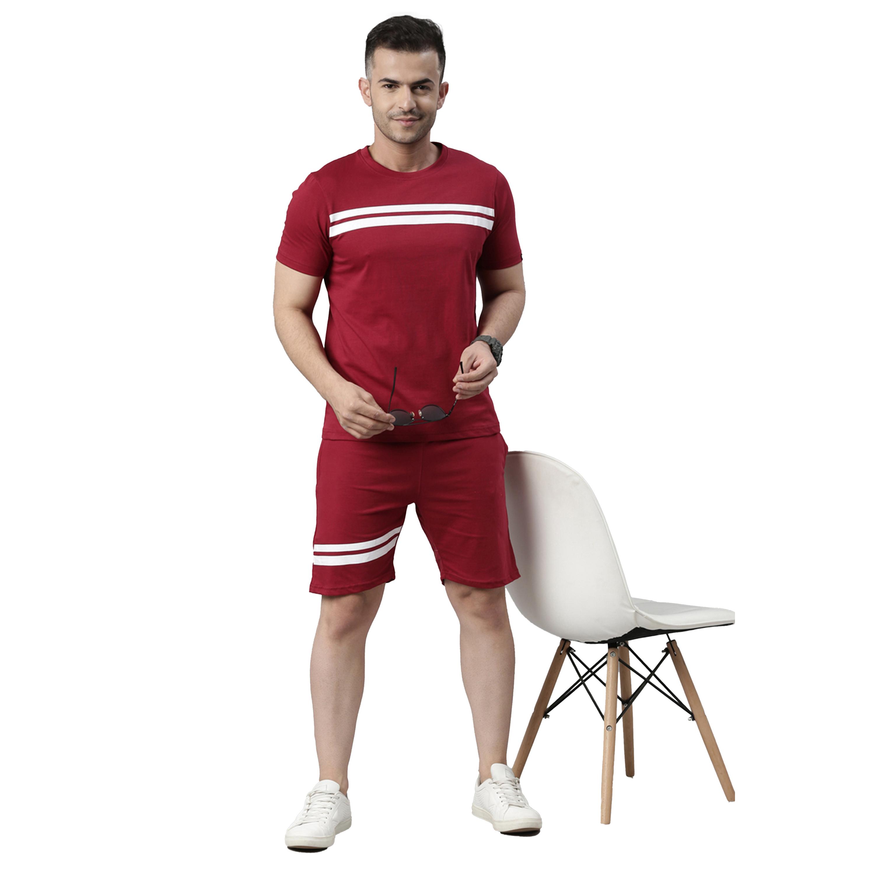 Bushirt X Styli Striped Round Neck T-Shirt and Shorts Co-Ords-men-clothing-coordsets-image-2