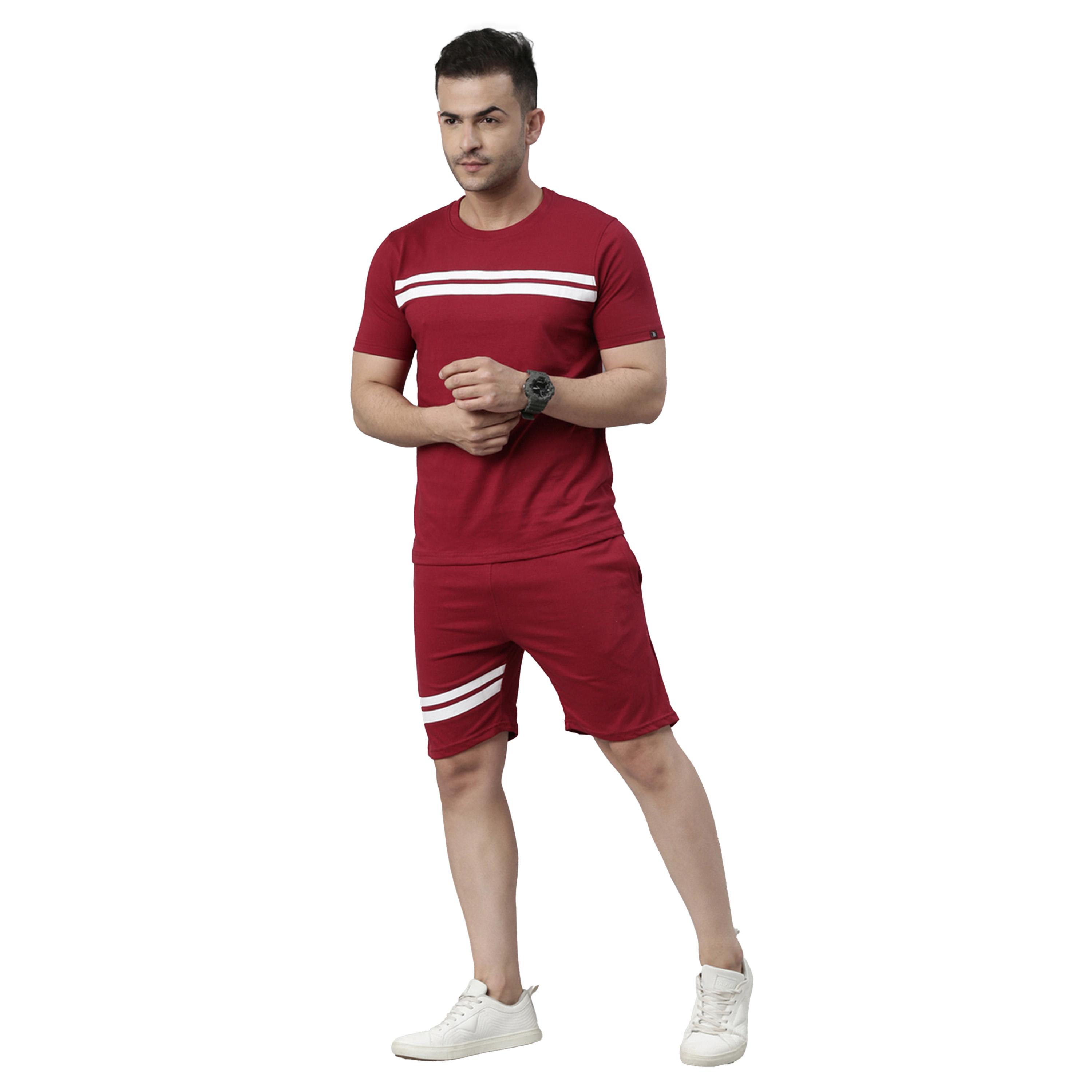 Bushirt X Styli Striped Round Neck T-Shirt and Shorts Co-Ords-men-clothing-coordsets-image-3