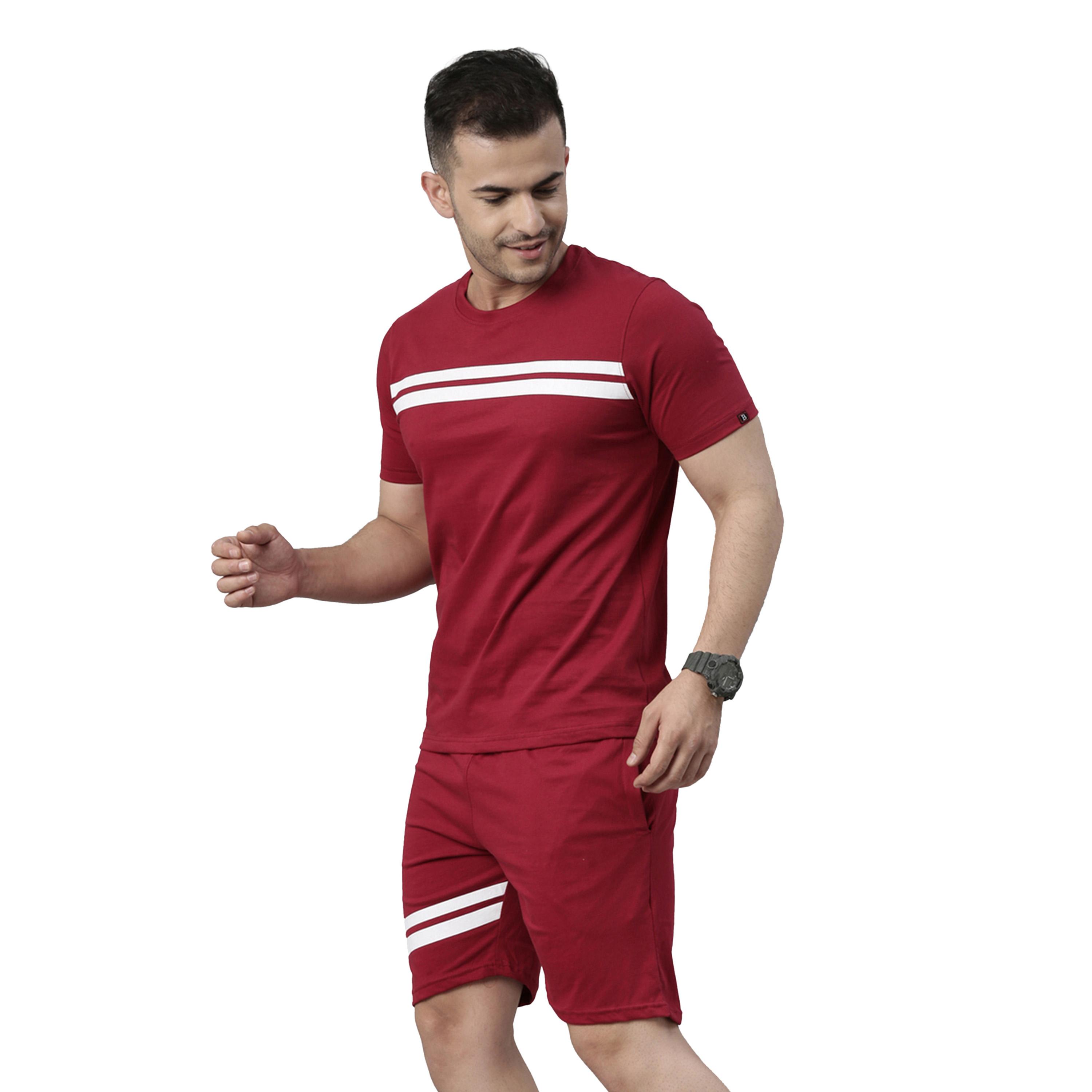 بوشيرت × ستايلي-  تي شيرت مخطط ياقة مستديرة وشورت منسق-men-clothing-coordsets-image-4