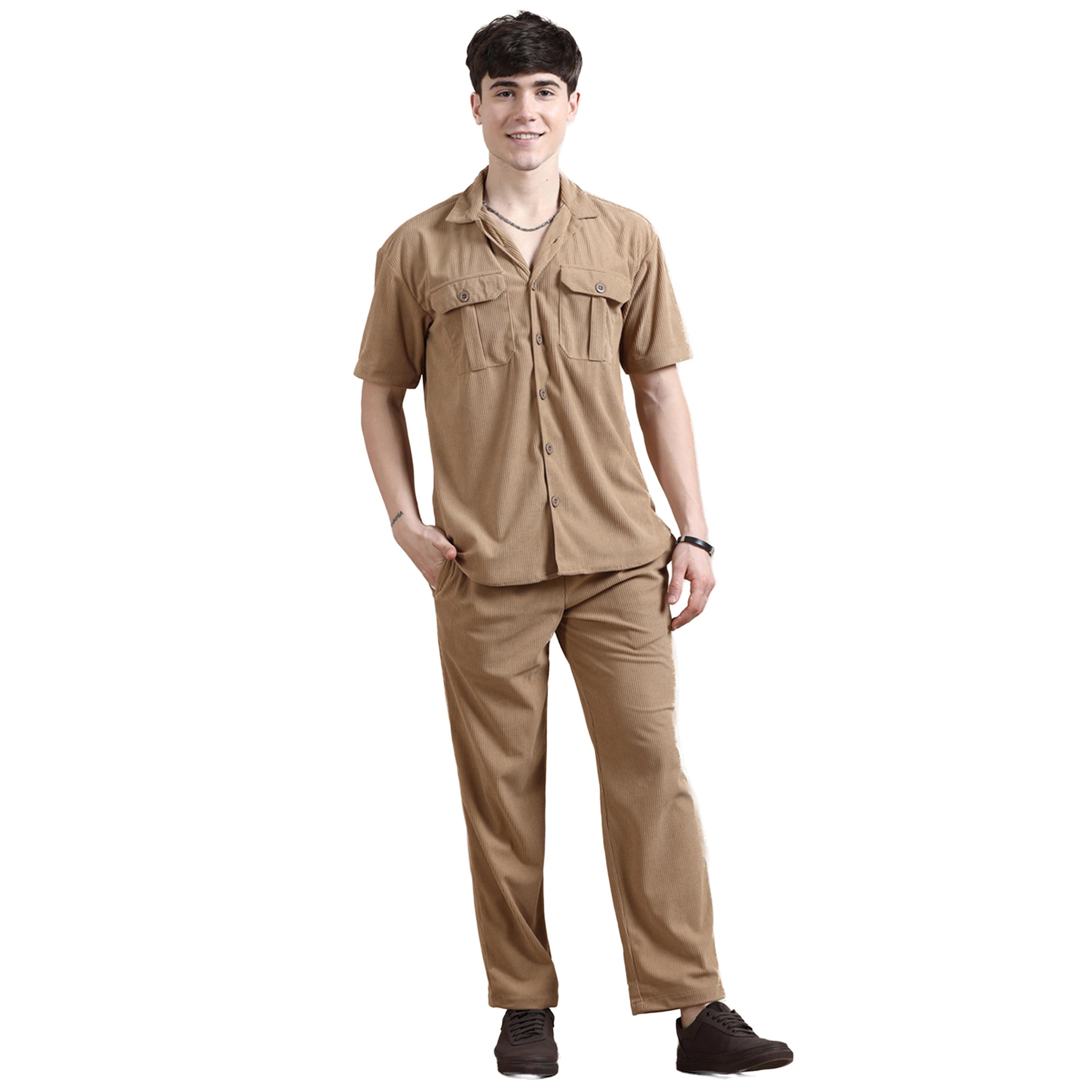 Bushirt X Styli Corduroy Pocket Detail Shirt and Pants Co-Ords-men-clothing-coordsets-image-1
