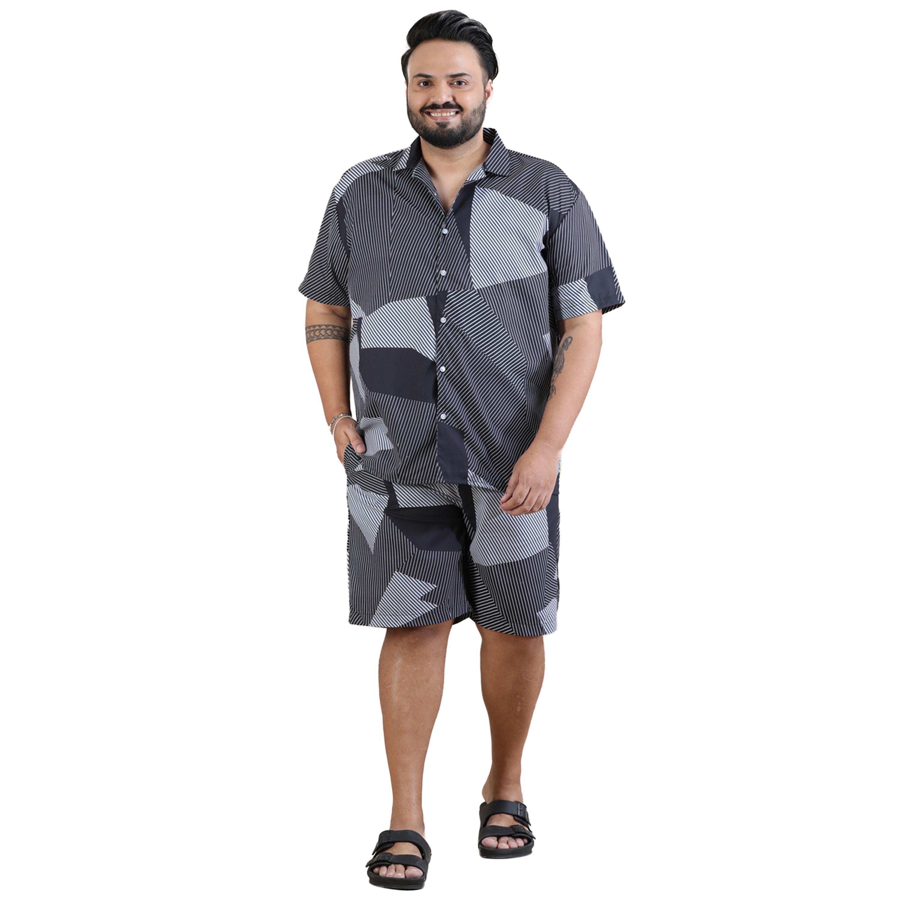 بوشيرت × ستايلي-  قميص وسروال قصير مطبوع بمقاسات كبيرة-men-clothing-coordsets-image-1