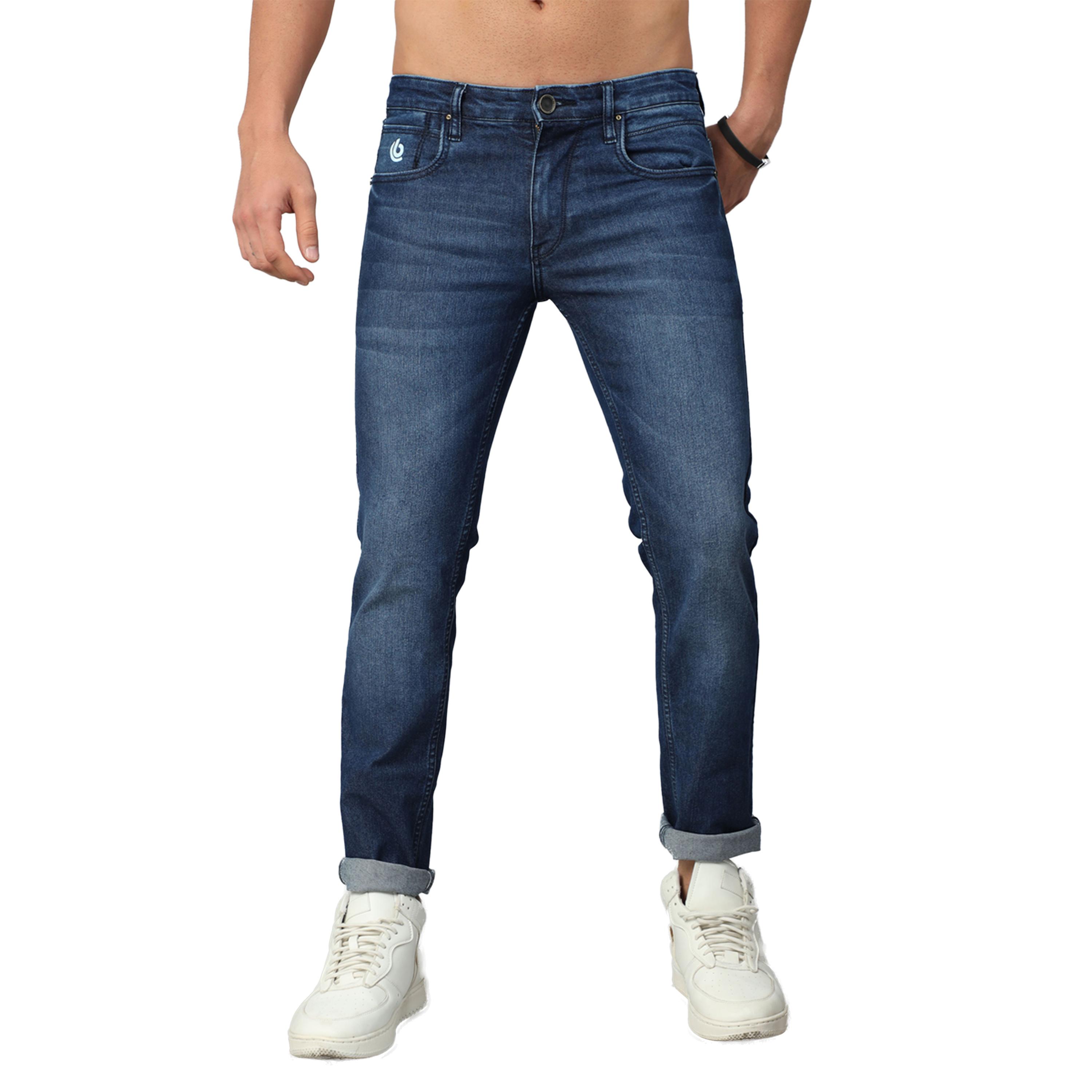 بوشيرت × ستايلي-  بنطال جينز باهت قصّة عادية متوسط ​​الارتفاع-men-clothing-bottoms-jeans-image-1
