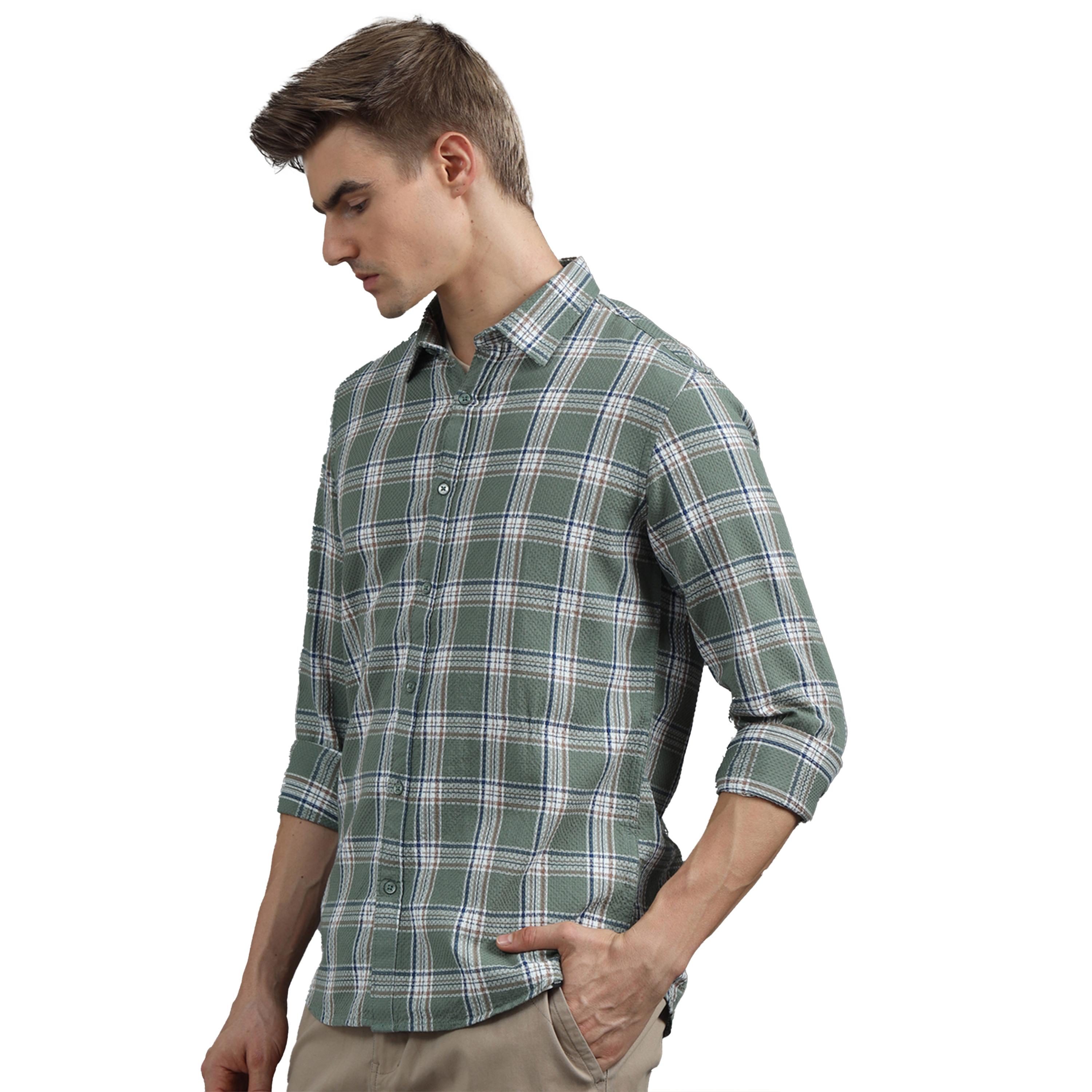 بوشيرت × ستايلي-  قميص ياقة منتشرة ومربعات قصّة عادية-men-clothing-shirts-image-3