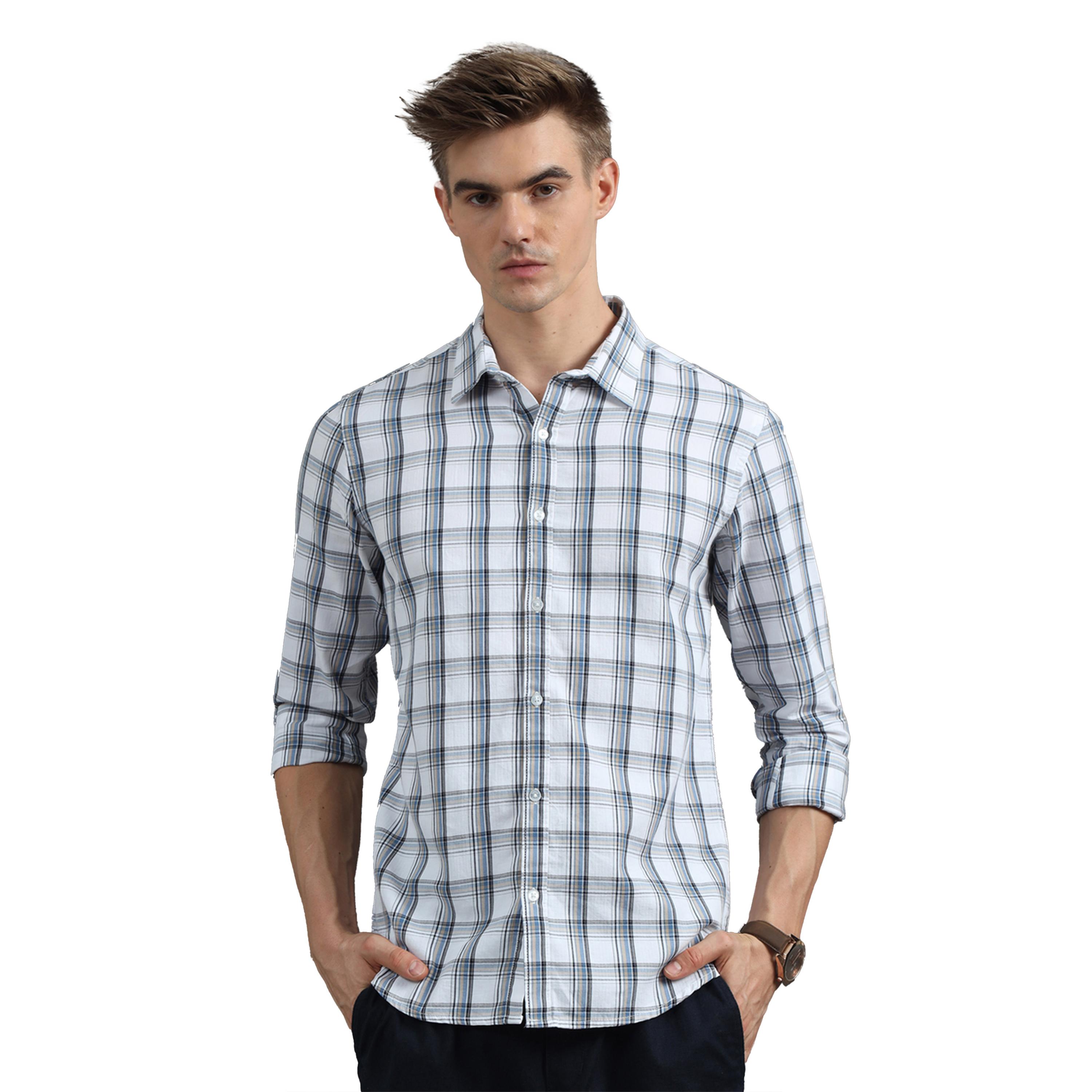 بوشيرت × ستايلي-  قميص ياقة منتشرة ومربعات قصّة عادية-men-clothing-shirts-image-2