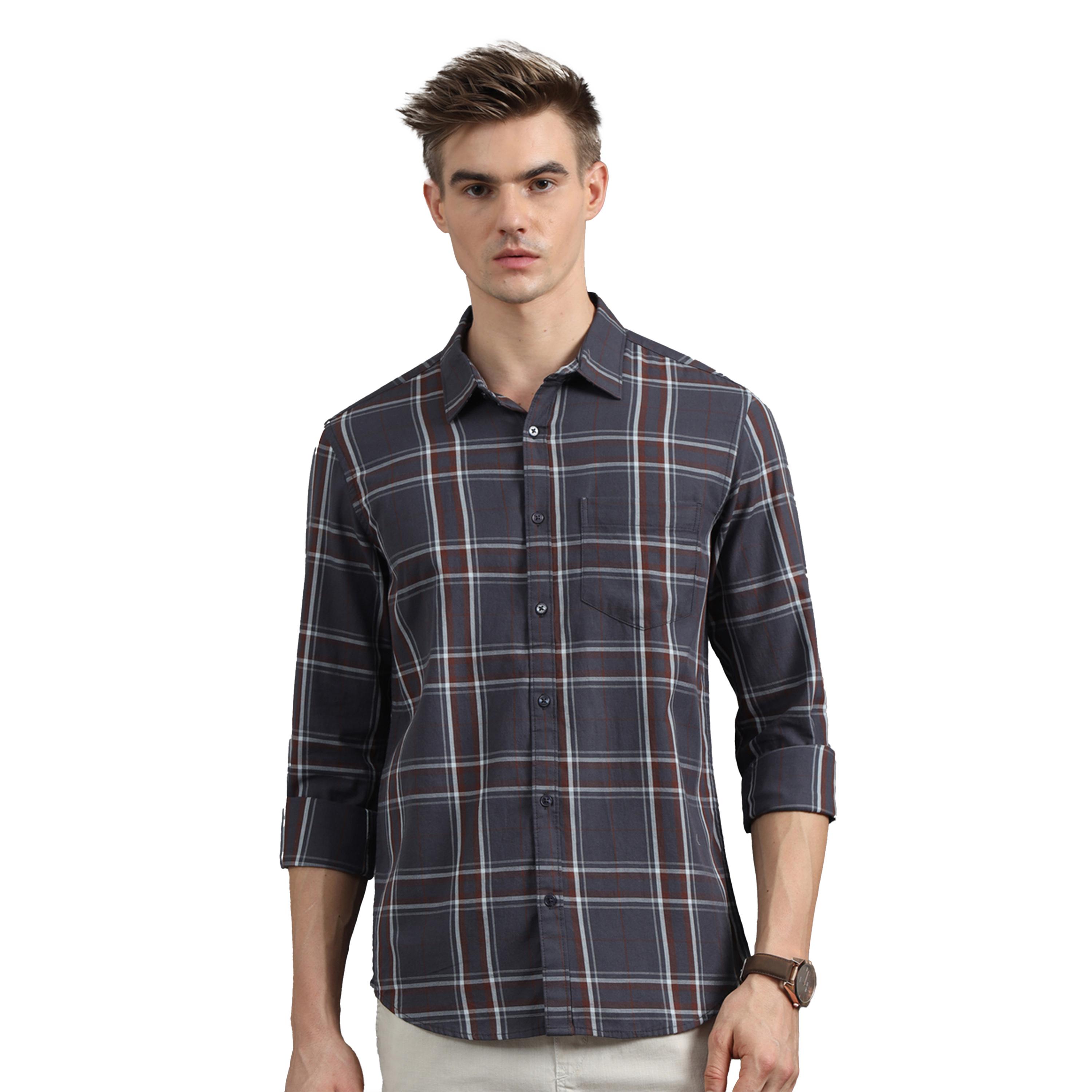 بوشيرت × ستايلي-  قميص ياقة منتشرة ومربعات قصّة عادية-men-clothing-shirts-image-2