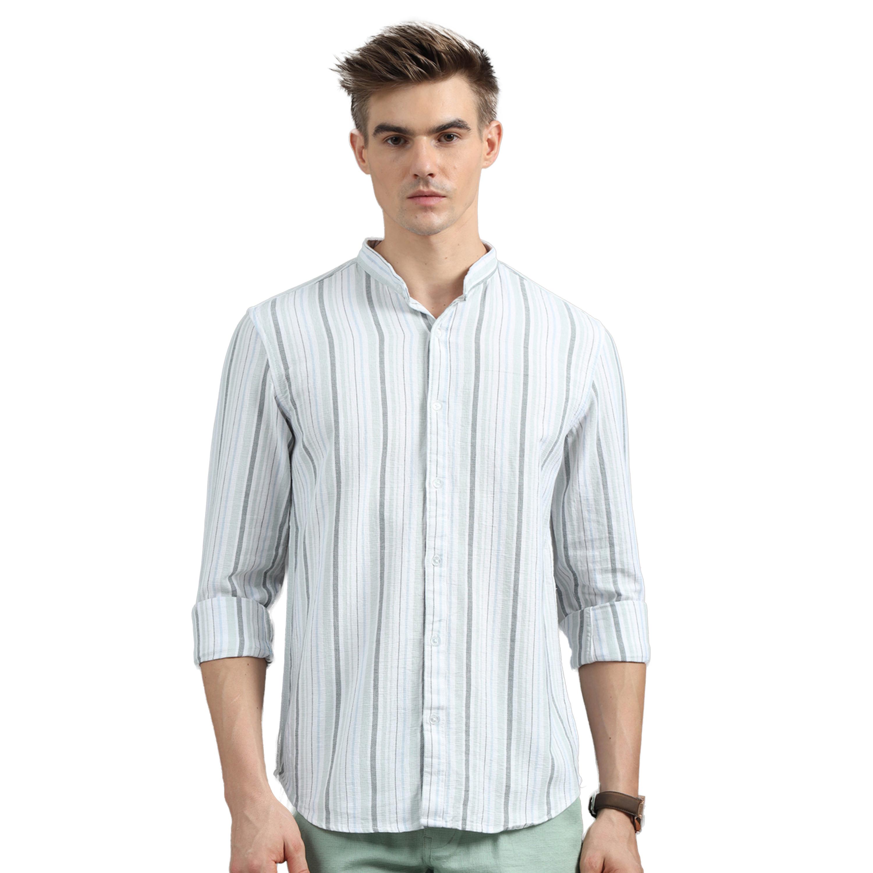بوشيرت × ستايلي-  قميص مخطط قصّة عادية-men-clothing-shirts-image-1