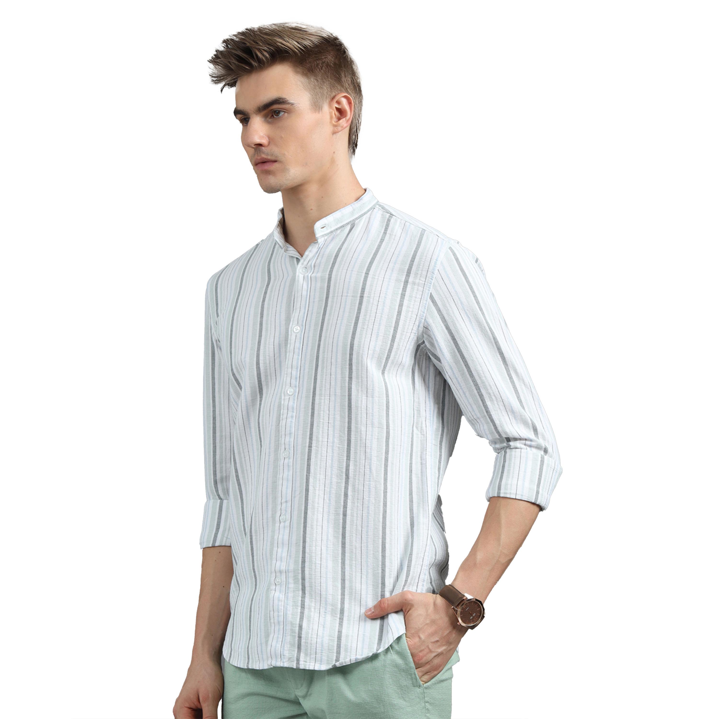 بوشيرت × ستايلي-  قميص مخطط قصّة عادية-men-clothing-shirts-image-3