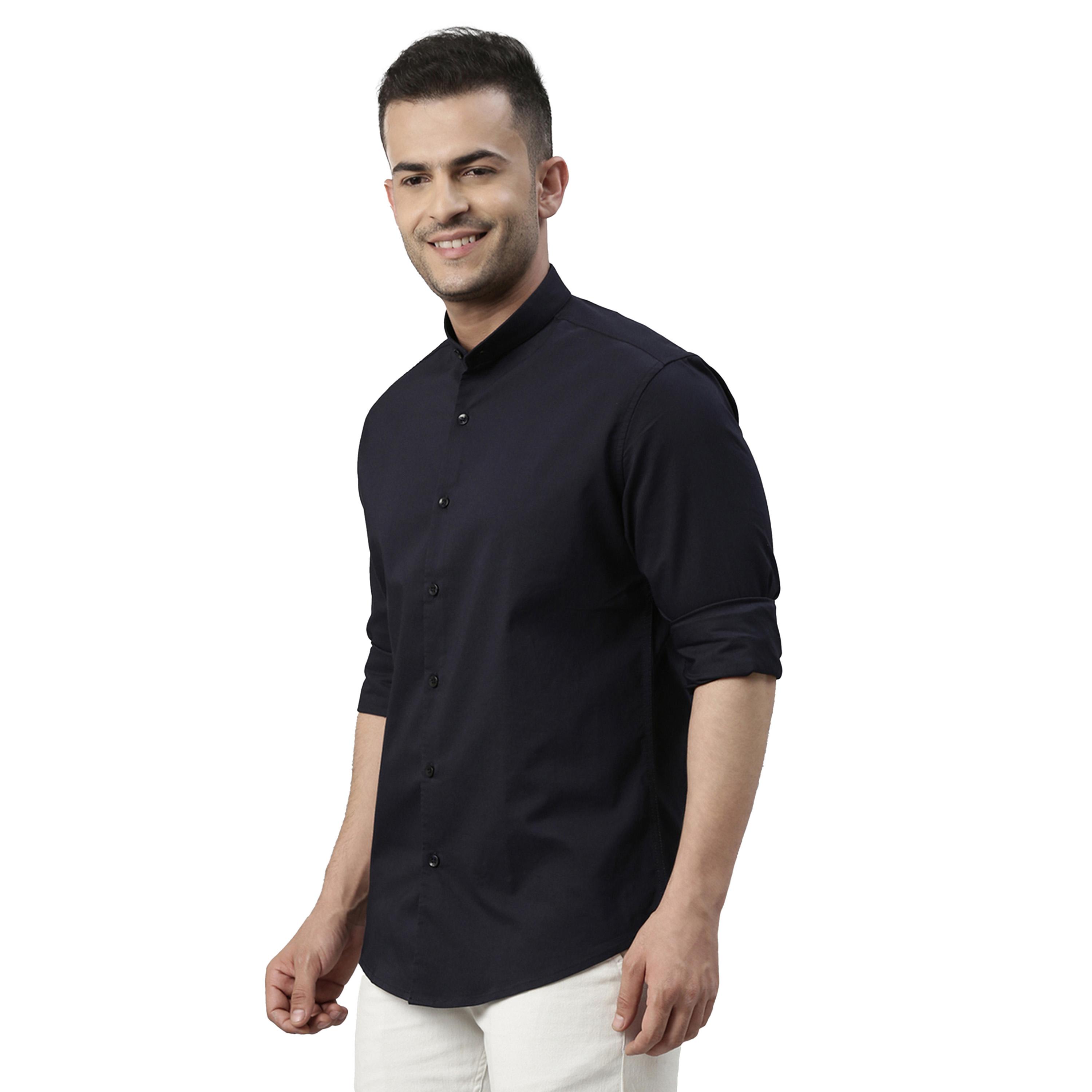 بوشيرت × ستايلي-  قميص سادة قصّة عادية ياقة ماندرين-men-clothing-shirts-image-2