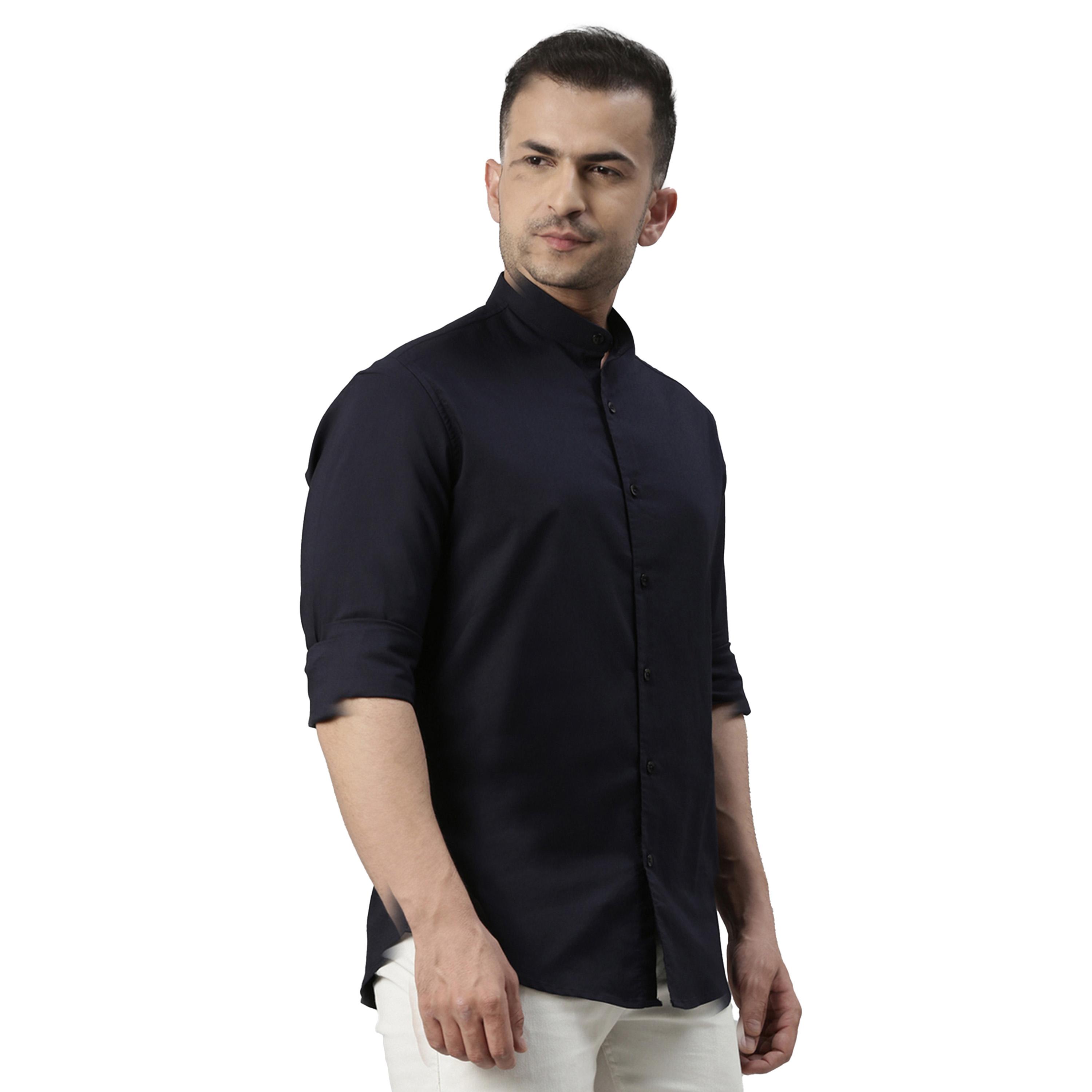 بوشيرت × ستايلي-  قميص سادة قصّة عادية ياقة ماندرين-men-clothing-shirts-image-3