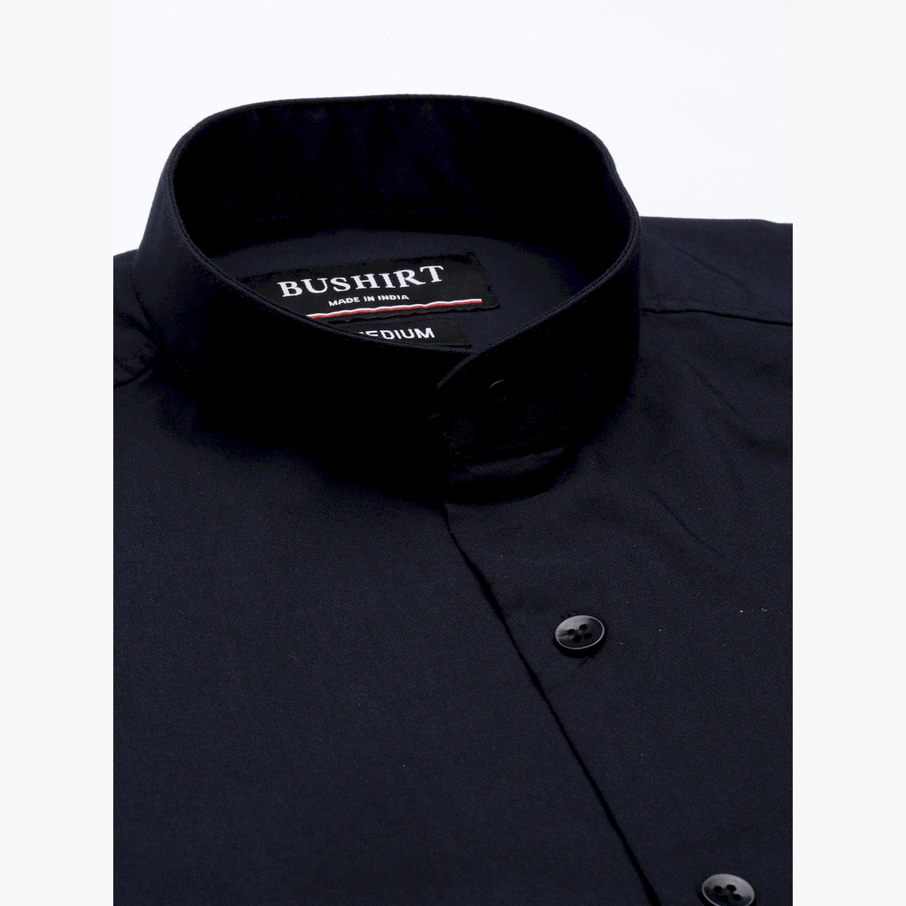بوشيرت × ستايلي-  قميص سادة قصّة عادية ياقة ماندرين-men-clothing-shirts-image-5