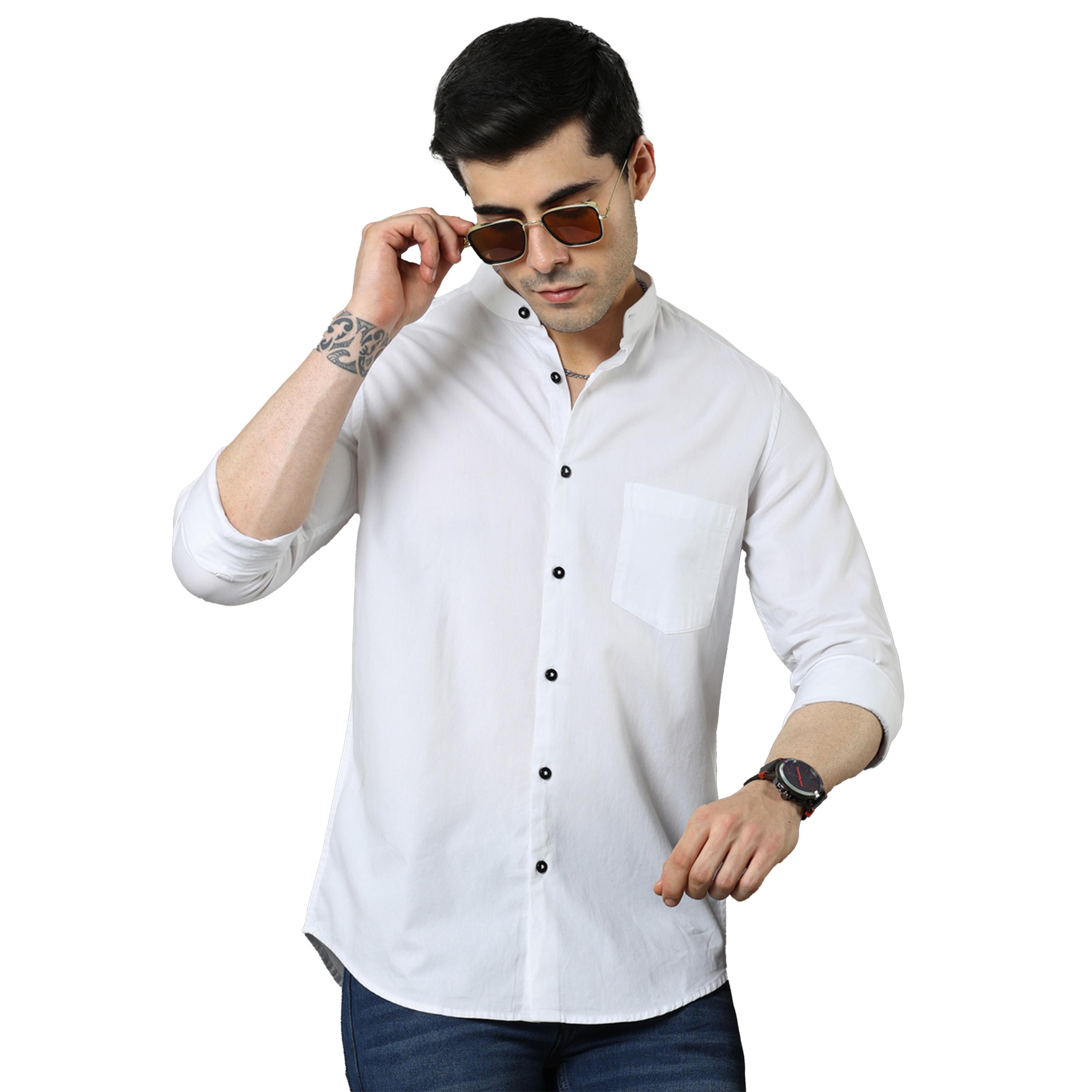 بوشيرت × ستايلي-  قميص ياقة ماندارين قصّة عادية-men-clothing-shirts-image-5