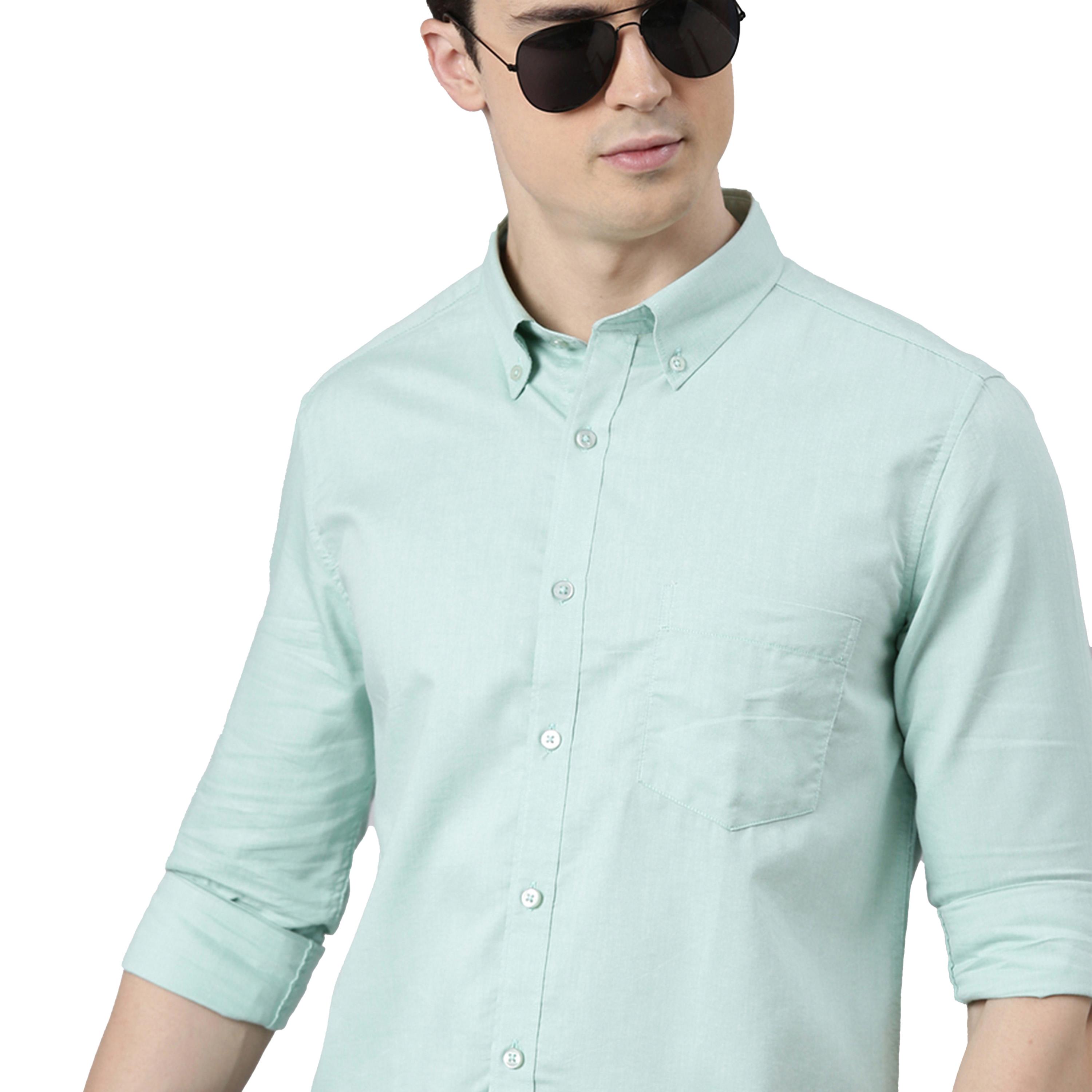 بوشيرت × ستايلي-  قميص ياقة منتشرة سادة وقصة عادية-men-clothing-shirts-image-2