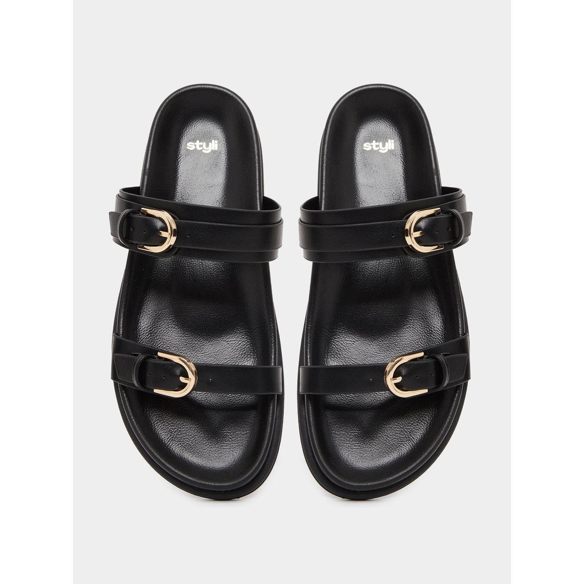 Styli Double Band Buckle Detail Slip-On Sandals-women-shoes-sandals-flats-image-12