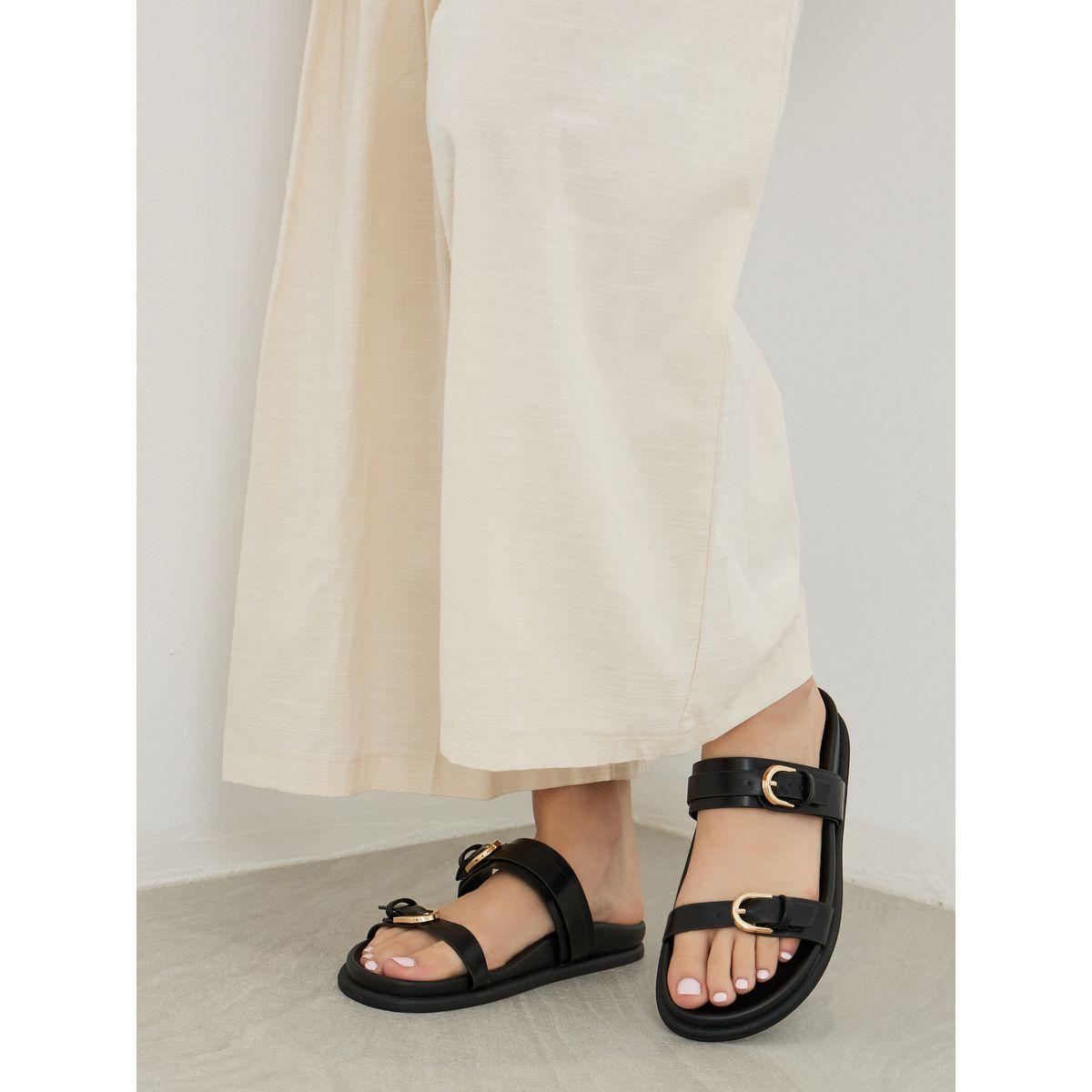 Styli Double Band Buckle Detail Slip-On Sandals-women-shoes-sandals-flats-image-7