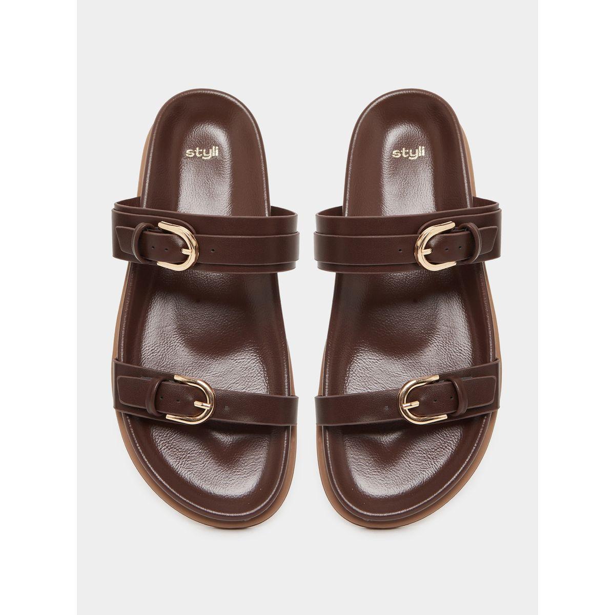 صندل مزين بإبزيم وسيور مزدوجة-women-shoes-sandals-flats-image-5