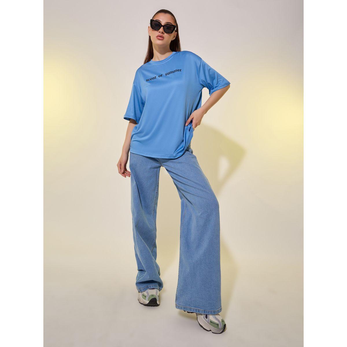 تيشيرت بياقة دائرية وطبعة كتابة-women-clothing-tshirts-image-2