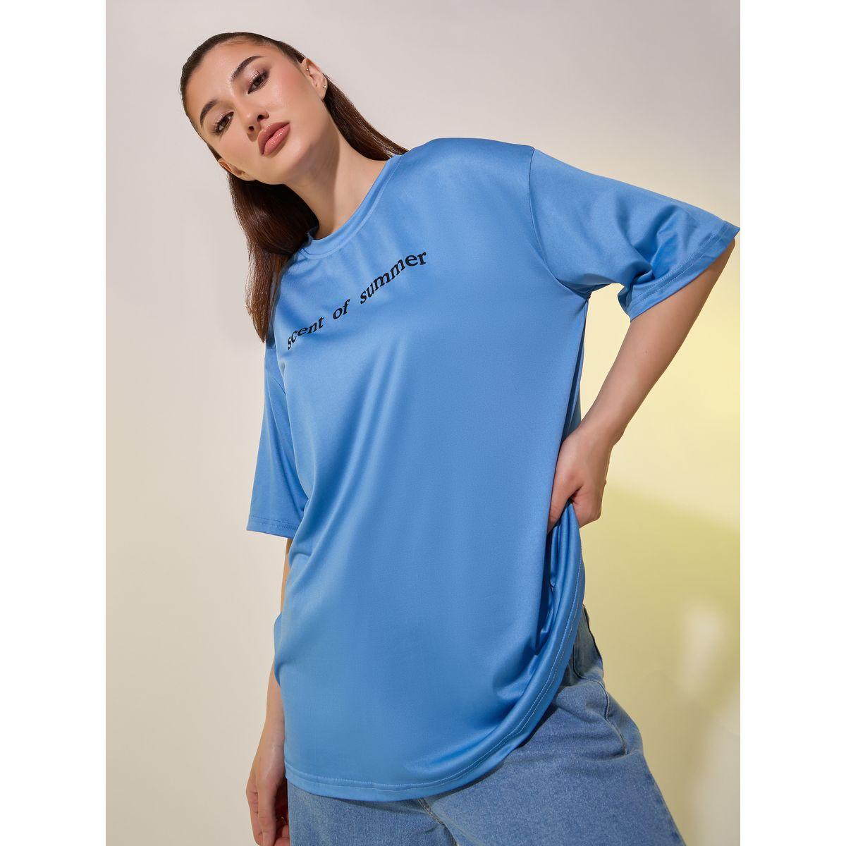 تيشيرت بياقة دائرية وطبعة كتابة-women-clothing-tshirts-image-3