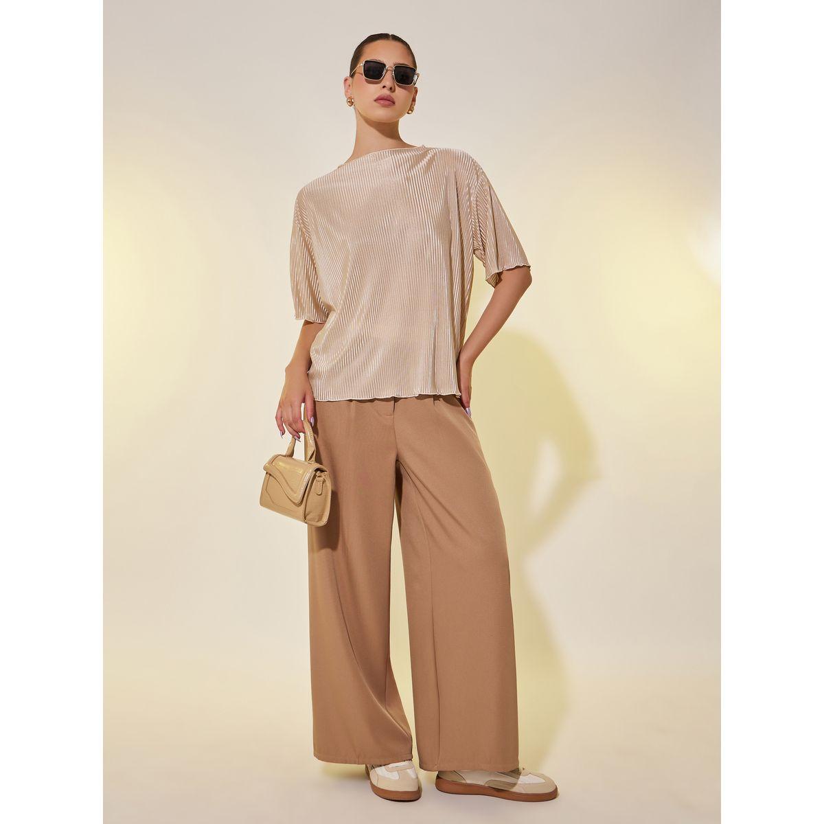 Styli Plain Pleated Round Neck Regular Fit T-Shirt-women-clothing-tshirts-image-3