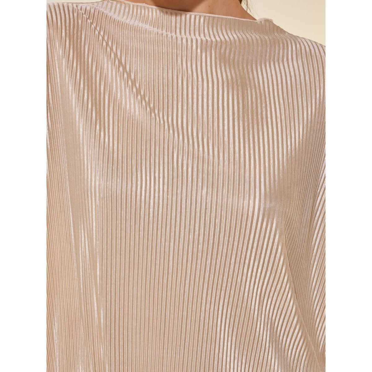 Styli Plain Pleated Round Neck Regular Fit T-Shirt-women-clothing-tshirts-image-4