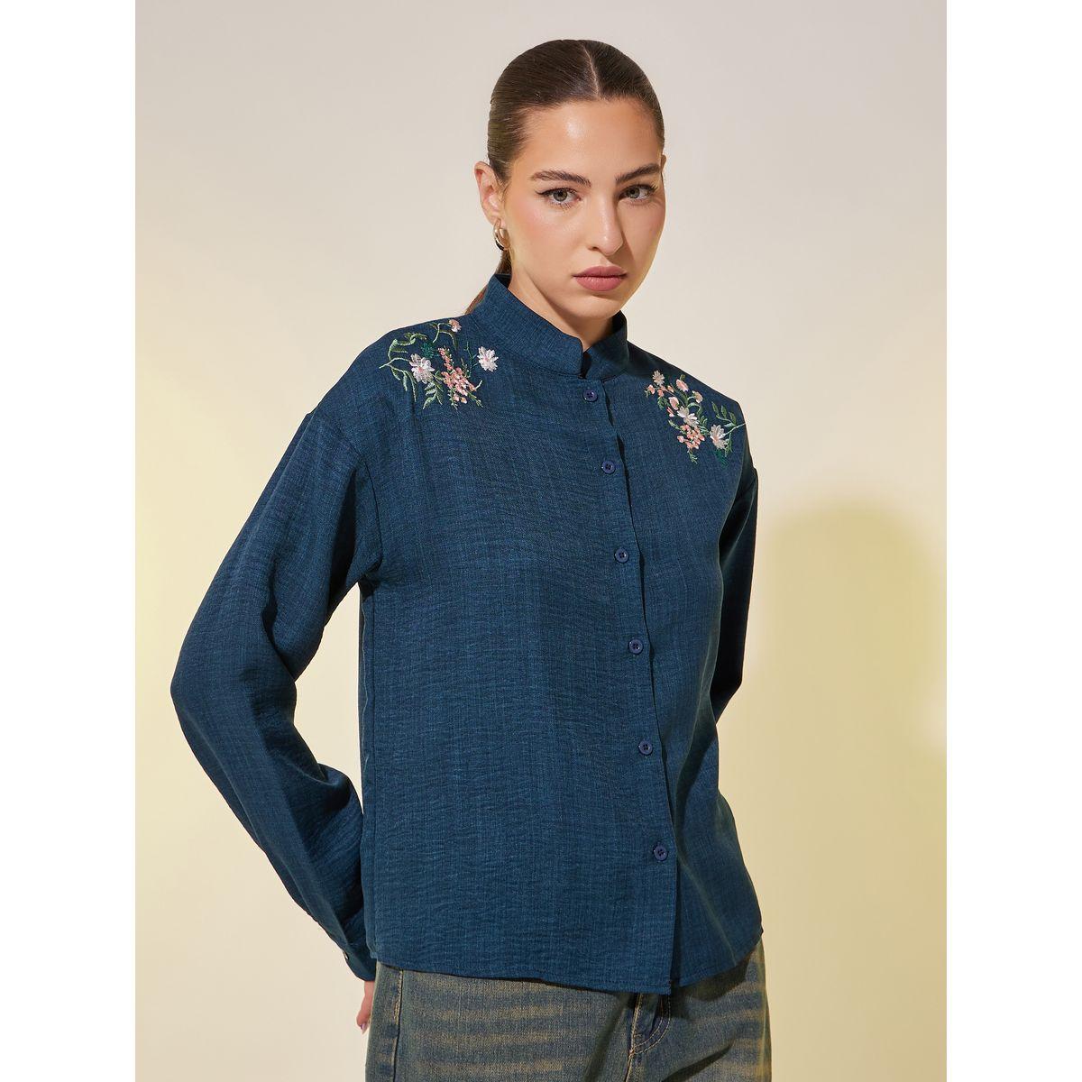 Styli Embroidered Detail Long Sleeve Regular Fit Shirt-women-clothing-shirtsandblouses-shirts-image-1