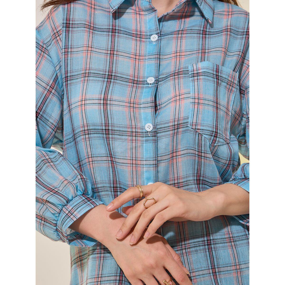 Styli Checked Spread Collar Regular Fit Shirt-women-clothing-shirtsandblouses-shirts-image-3