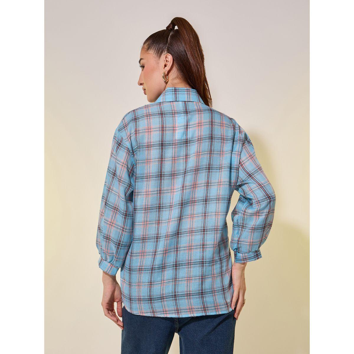 Styli Checked Spread Collar Regular Fit Shirt-women-clothing-shirtsandblouses-shirts-image-4