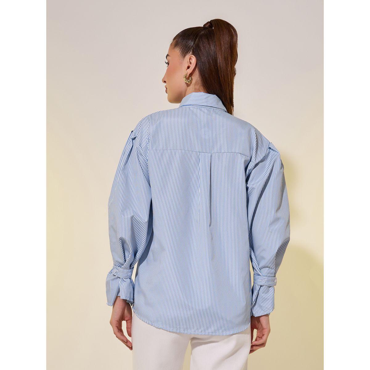 بلوزة مخططة بقصة عادية وياقة سبريد-women-clothing-shirtsandblouses-shirts-image-5